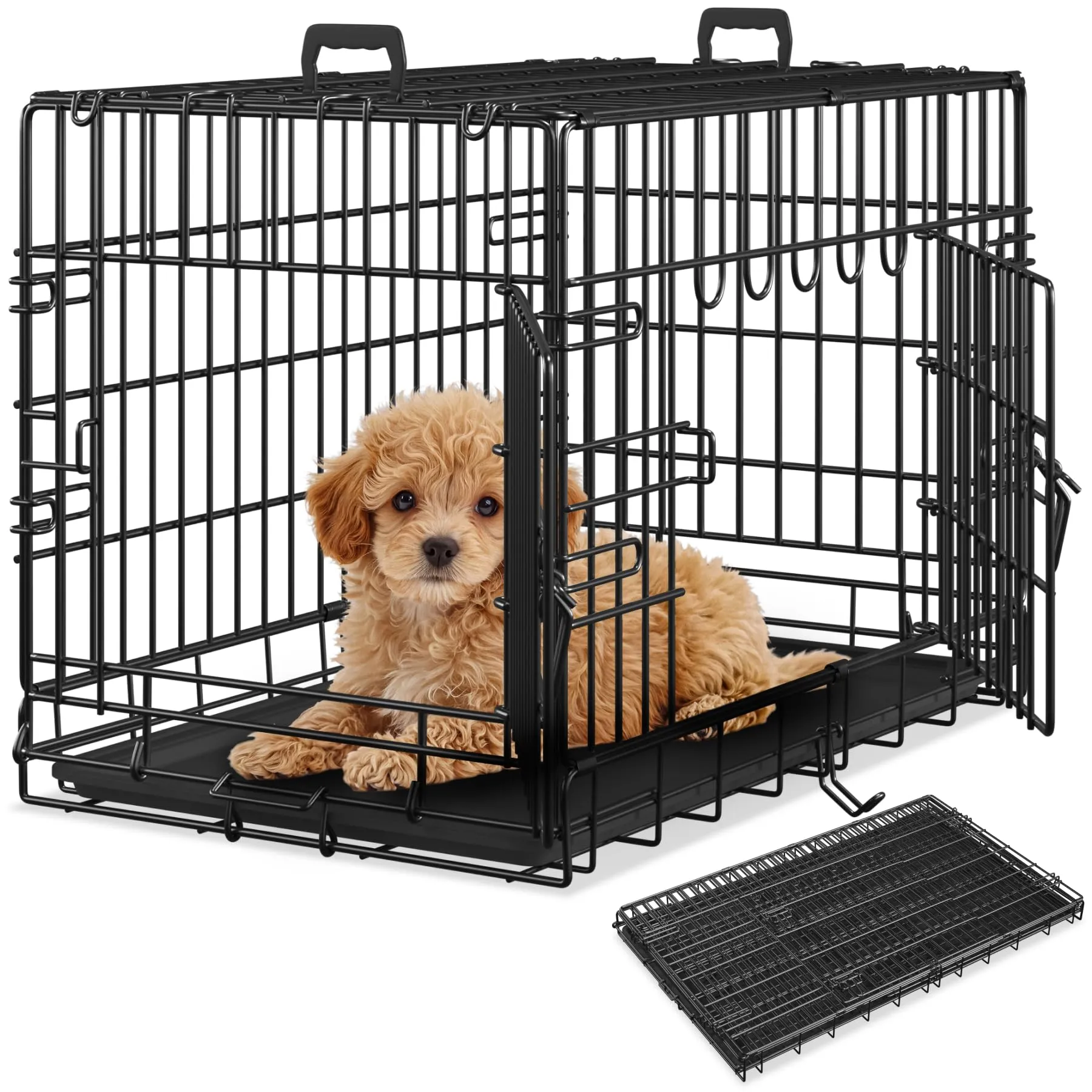 tectake® Trasportino Auto per Cani Spazioso, con Griglia in Acciaio, Pieghevole, 2 Porte, Doppia Chiusura, Vasca Rimovibile - 78x48x52,5cm - immagine 1