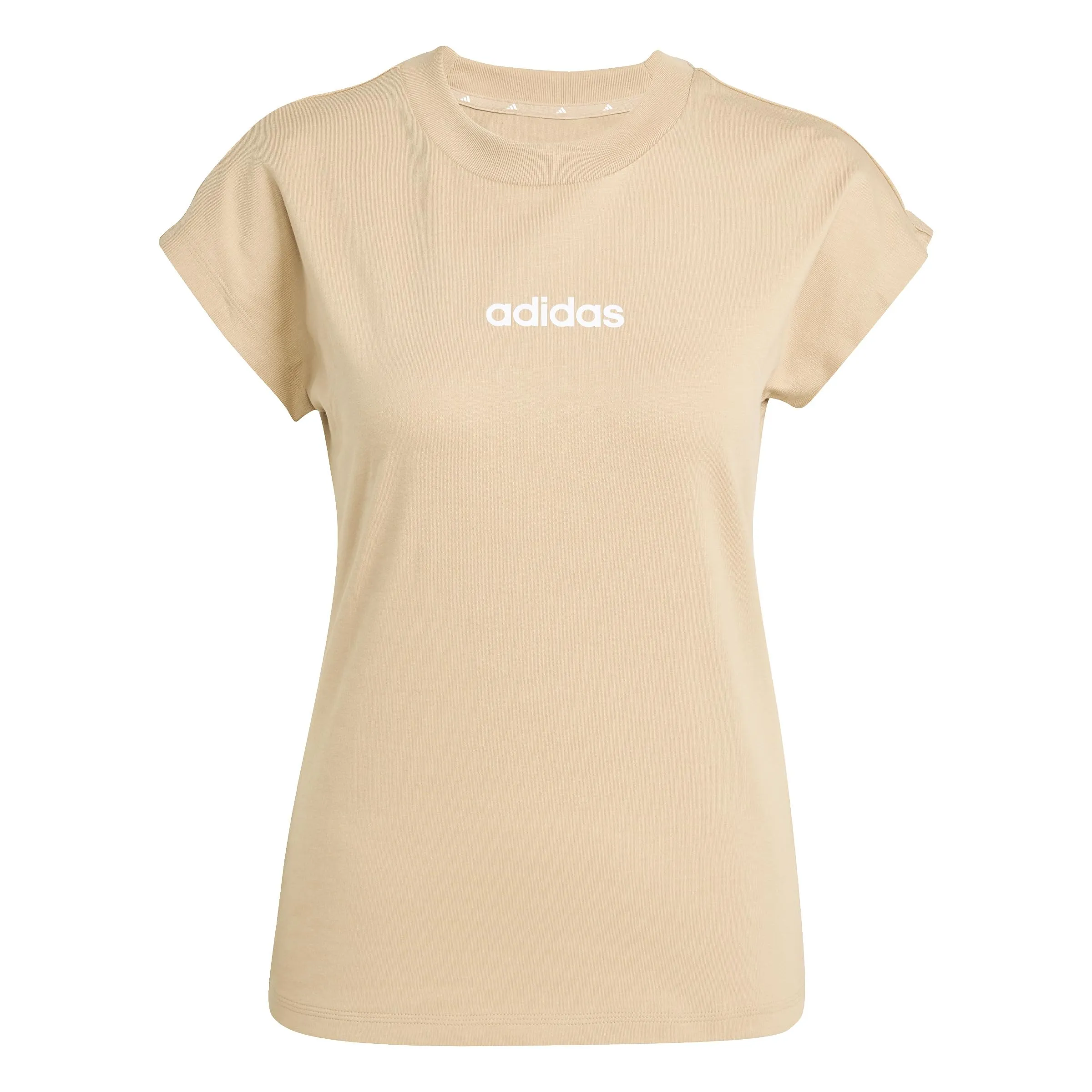 Adidas Donna Essentials Linear Cotton T-Shirt, Warm Sandstone/White, L - immagine 1
