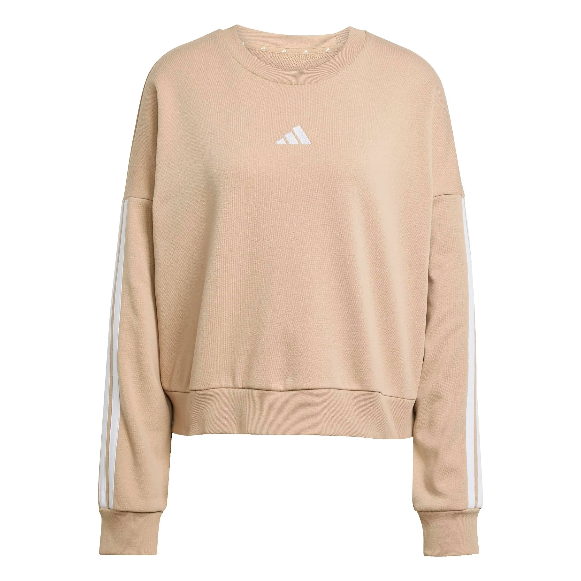 Adidas Donna Essentials 3-Stripes French Terry Sweatshirt, Warm Sandstone/White, S - immagine 1