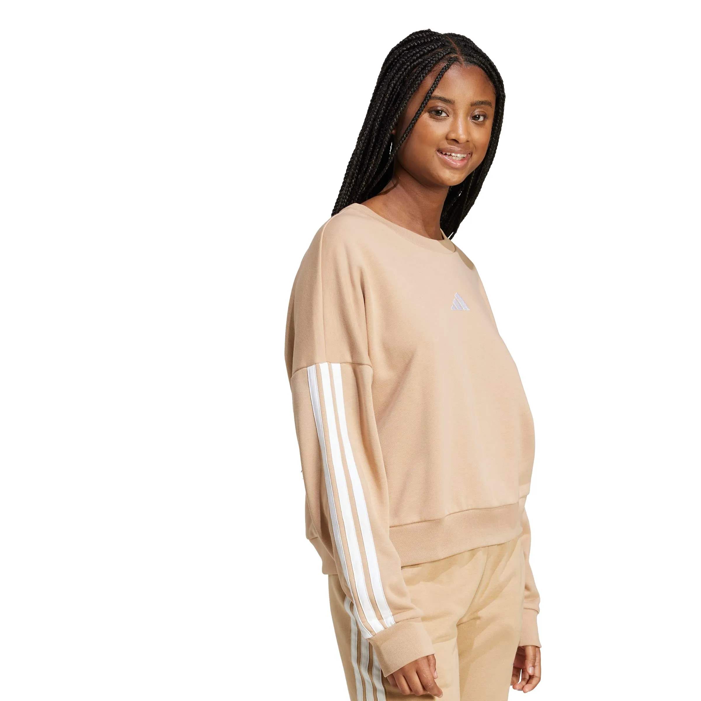 Adidas Donna Essentials 3-Stripes French Terry Sweatshirt, Warm Sandstone/White, M - immagine 6