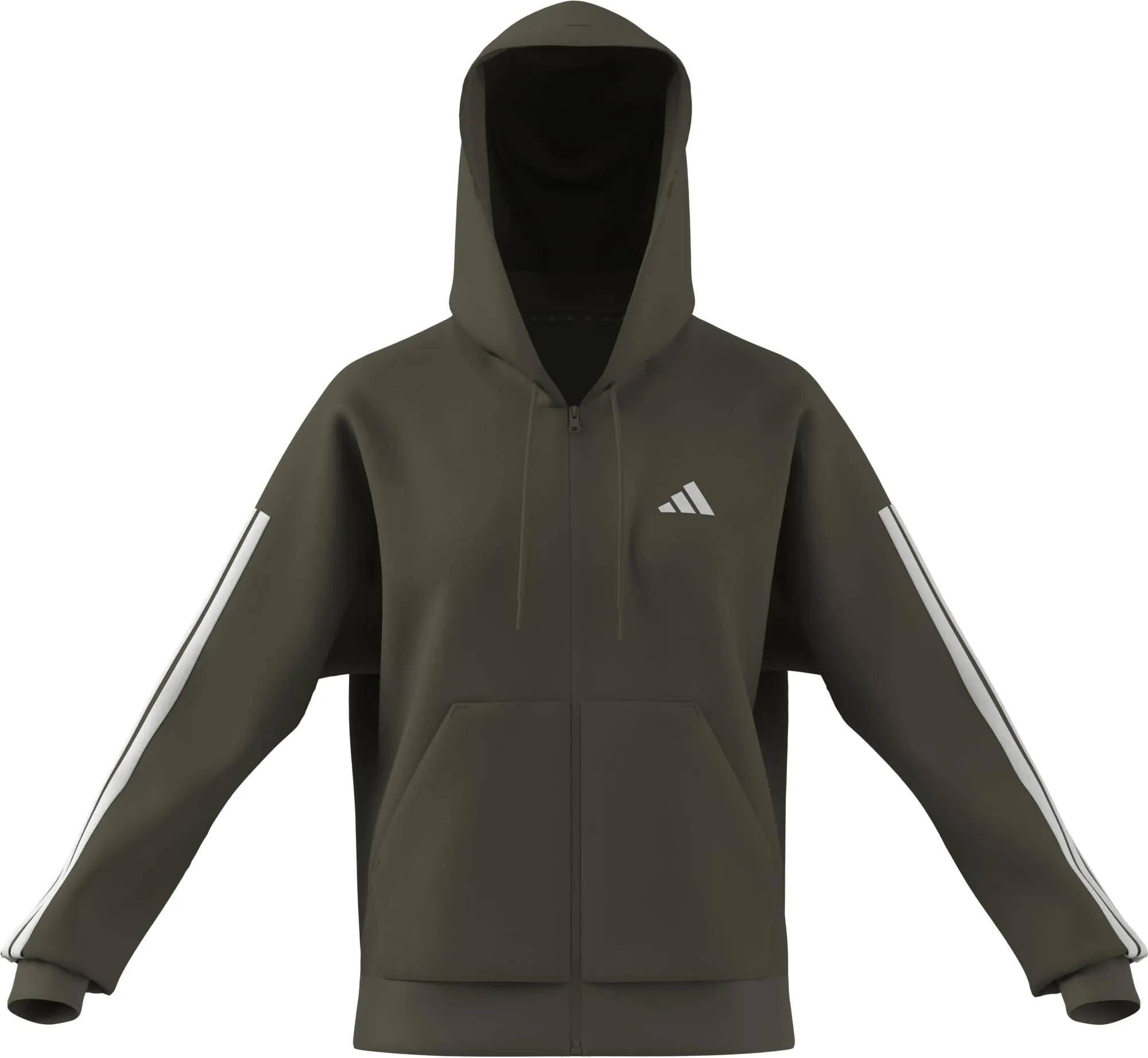 Adidas Women's Essentials 3-Stripes Full-Zip Fleece Hoodie Olive Strata/White S S - immagine 7