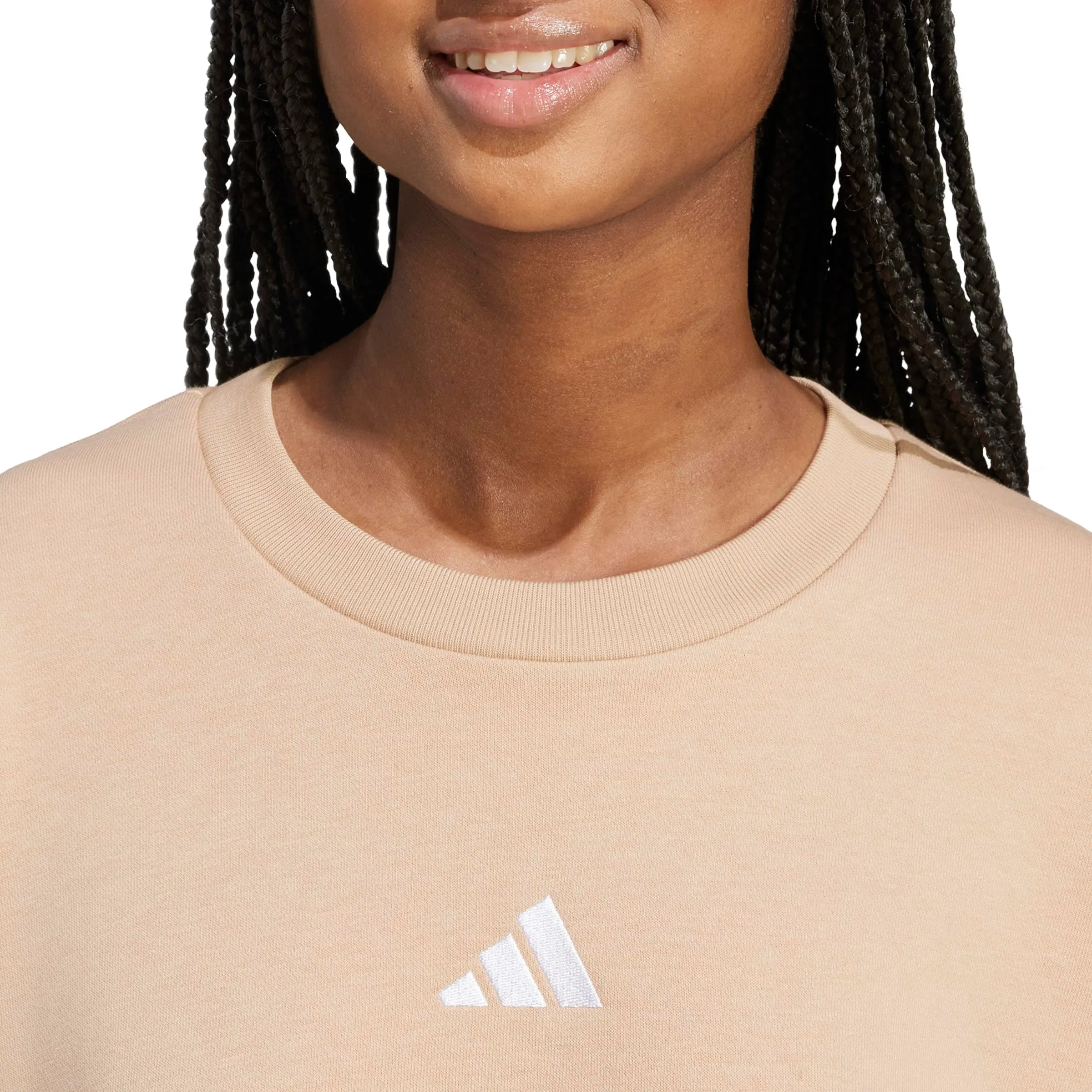 Adidas Donna Essentials 3-Stripes French Terry Sweatshirt, Warm Sandstone/White, L - immagine 4