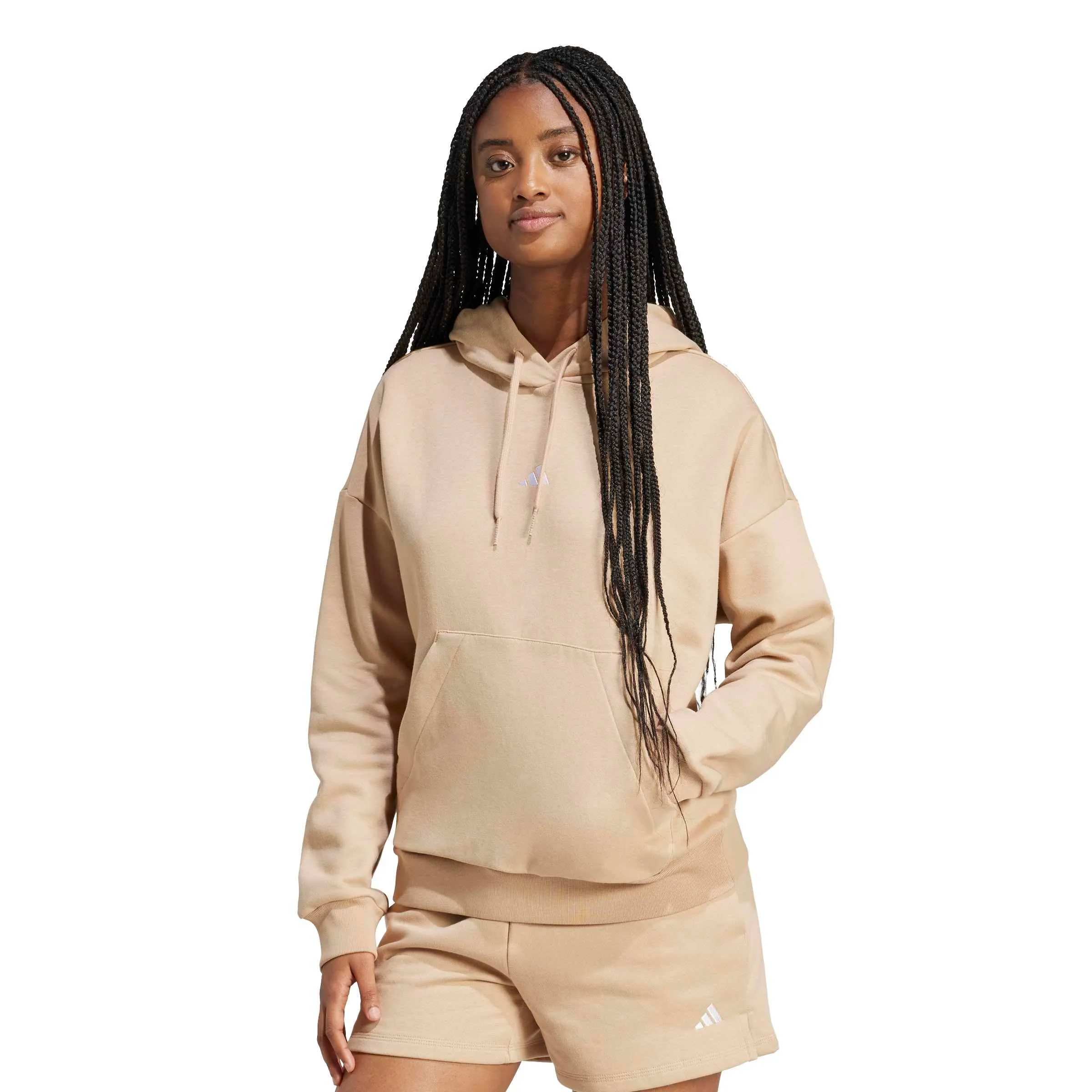 Adidas Donna Essentials Small Logo Feel Cozy Hoodie, Warm Sandstone/White, S - immagine 3