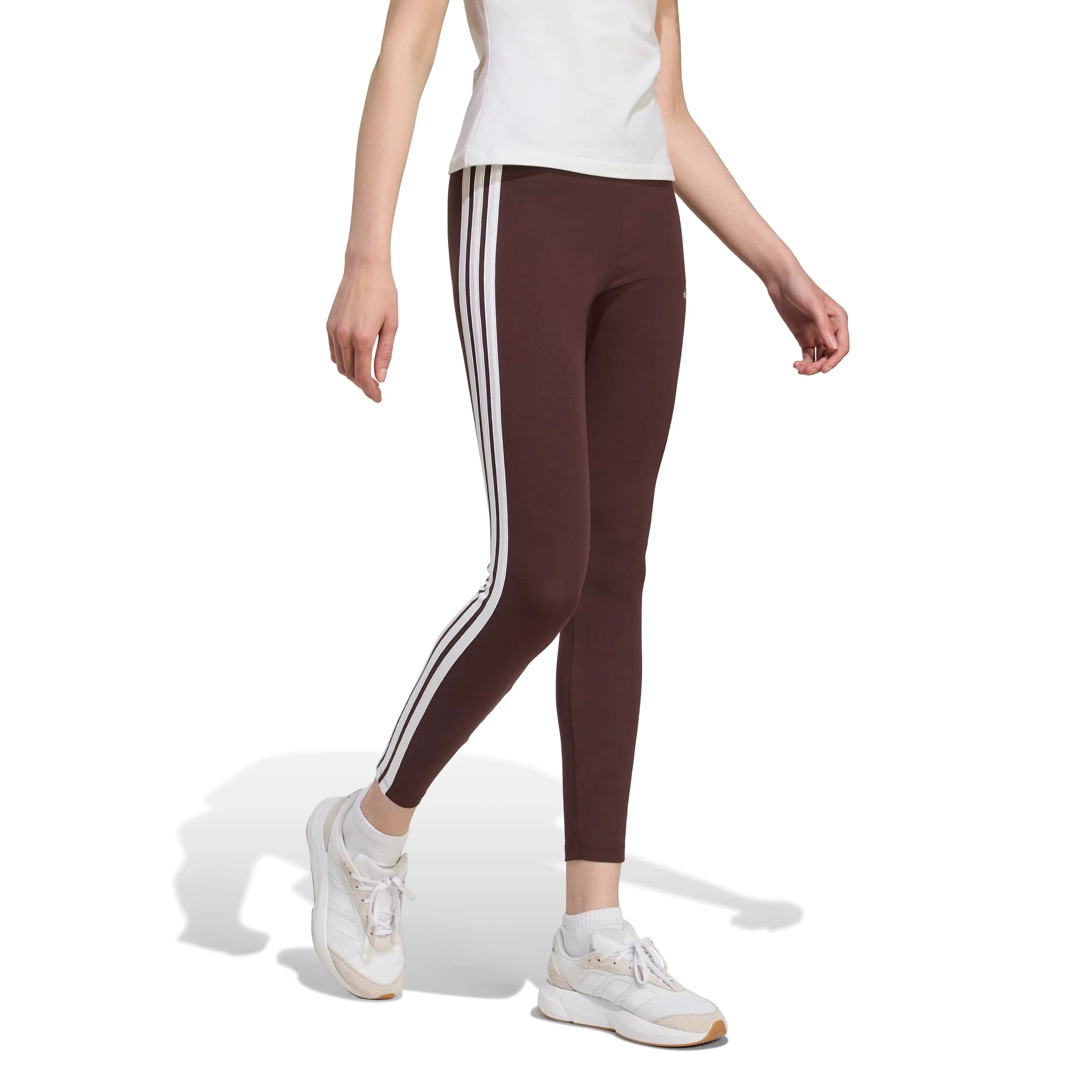Adidas Women's Essentials 3-Stripes Cotton Leggings Shadow Brown/White XS XS - immagine 2