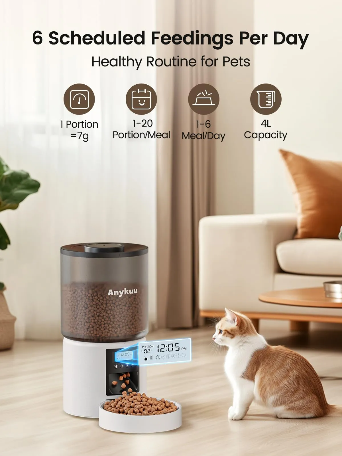 Distributore Automatico Cibo Gatti 4L Dispenser Crocchette Gatto Con Timer Programmabile e 10S Registrazione Distributore Cibo Gatti 1-6 Pasti al Giorno per Animali di Piccola e Media Taglia - immagine 2