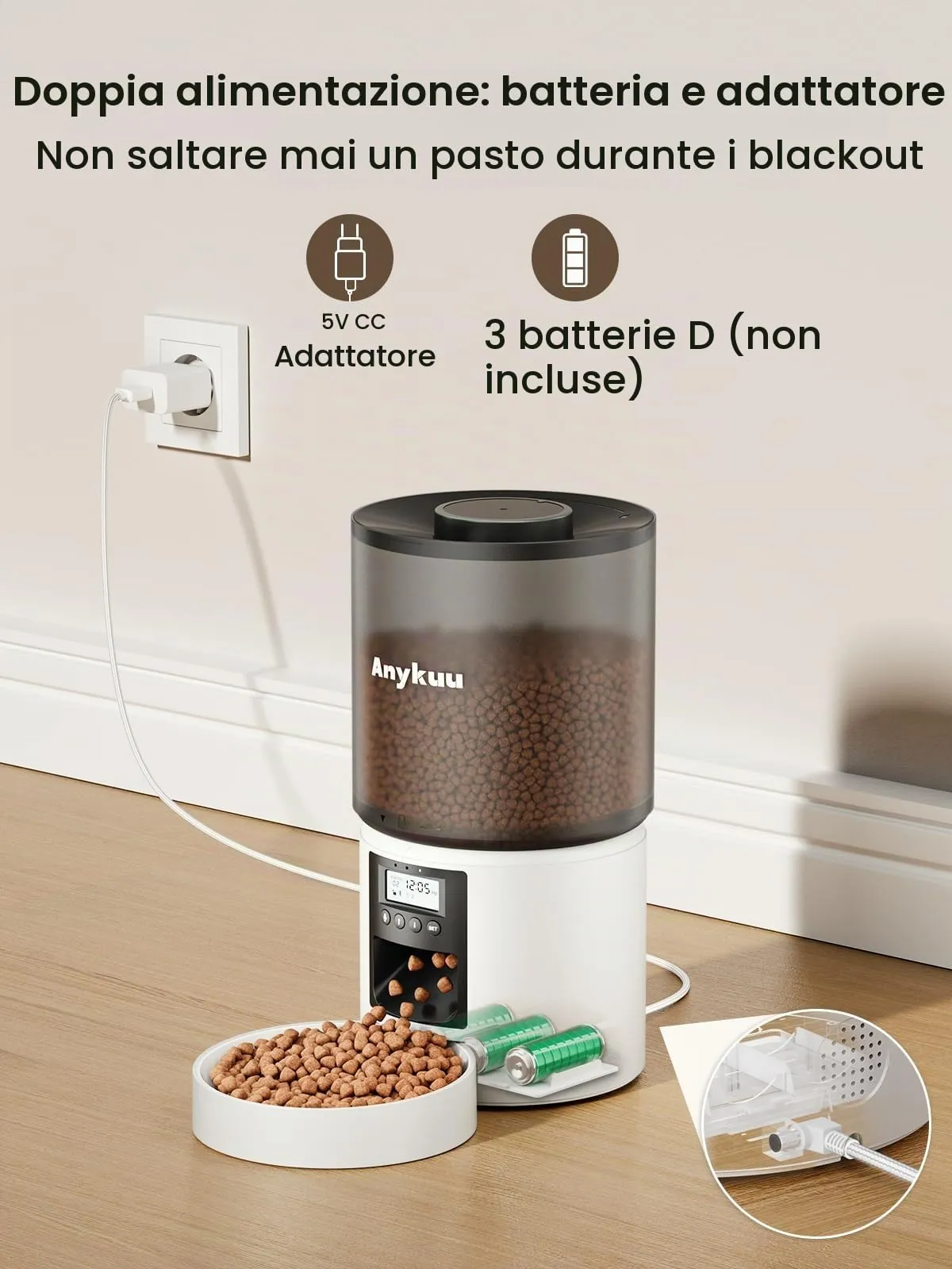 Distributore Automatico Cibo Gatti 4L Dispenser Crocchette Gatto Con Timer Programmabile e 10S Registrazione Distributore Cibo Gatti 1-6 Pasti al Giorno per Animali di Piccola e Media Taglia - immagine 4