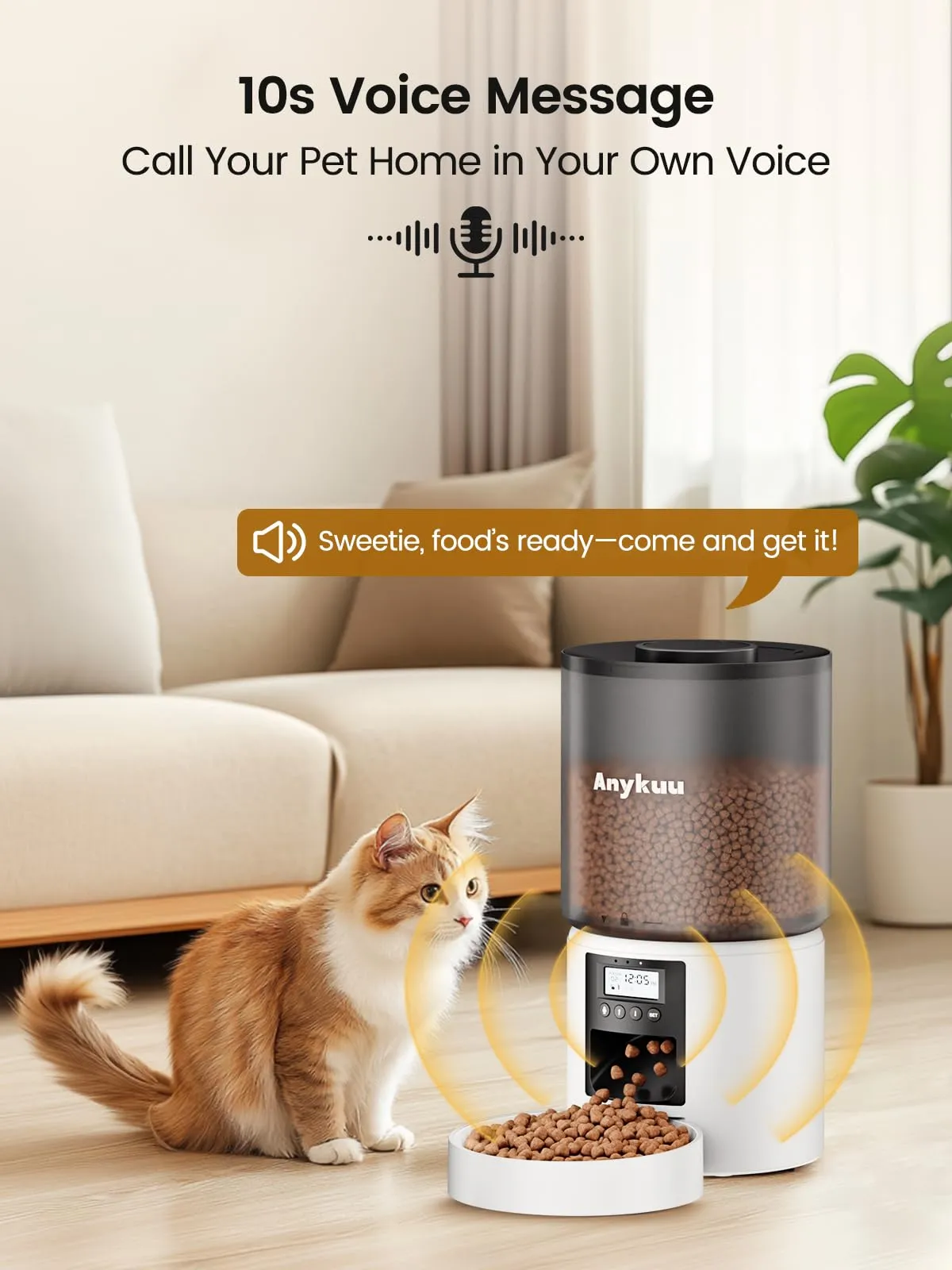 Distributore Automatico Cibo Gatti 4L Dispenser Crocchette Gatto Con Timer Programmabile e 10S Registrazione Distributore Cibo Gatti 1-6 Pasti al Giorno per Animali di Piccola e Media Taglia - immagine 5
