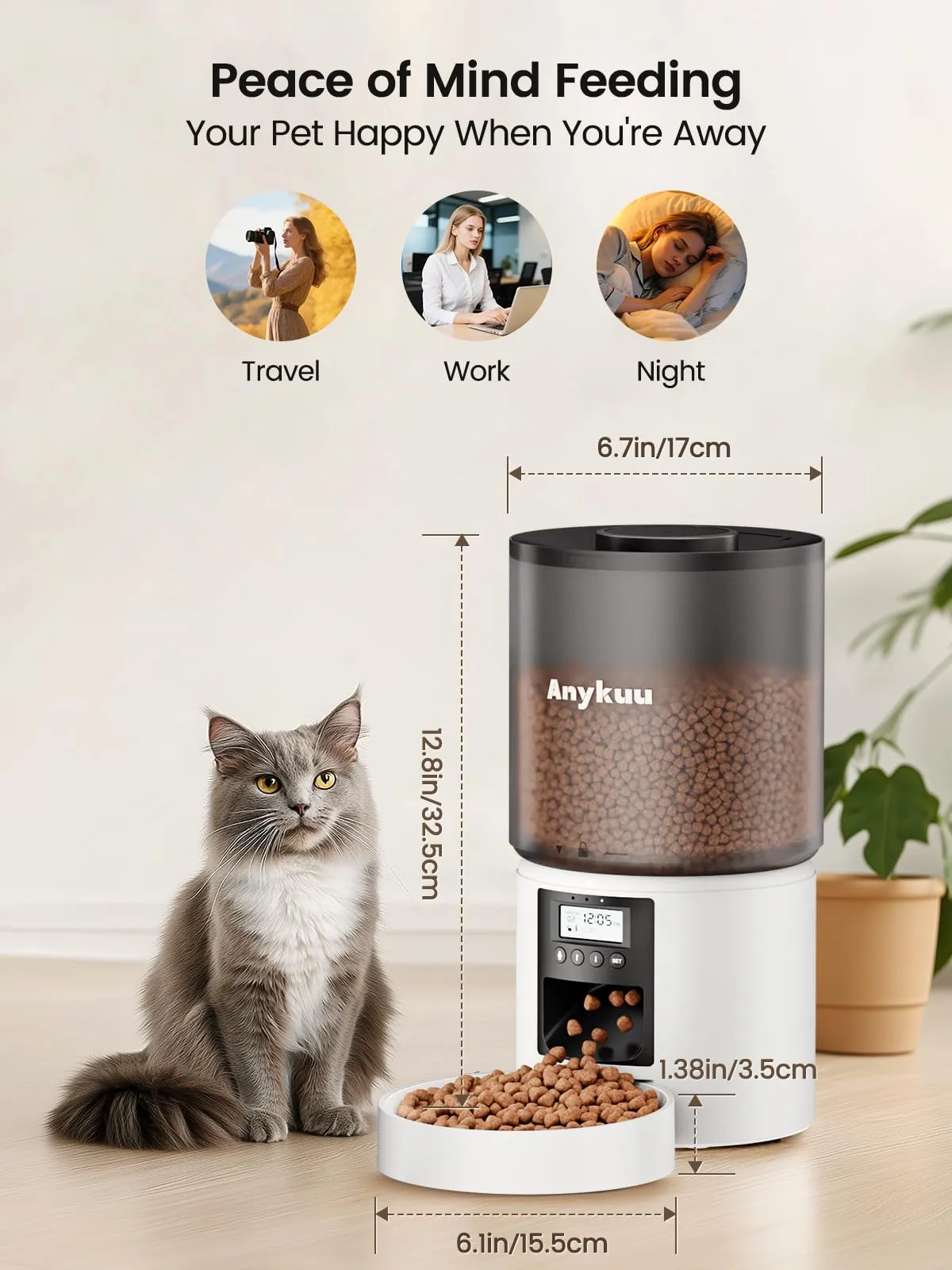 Distributore Automatico Cibo Gatti 4L Dispenser Crocchette Gatto Con Timer Programmabile e 10S Registrazione Distributore Cibo Gatti 1-6 Pasti al Giorno per Animali di Piccola e Media Taglia - immagine 7