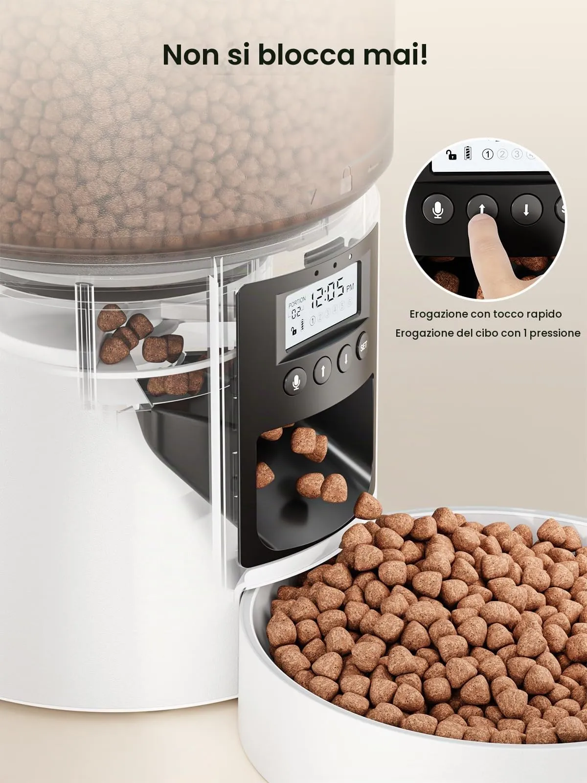 Distributore Automatico Cibo Gatti 4L Dispenser Crocchette Gatto Con Timer Programmabile e 10S Registrazione Distributore Cibo Gatti 1-6 Pasti al Giorno per Animali di Piccola e Media Taglia - immagine 9