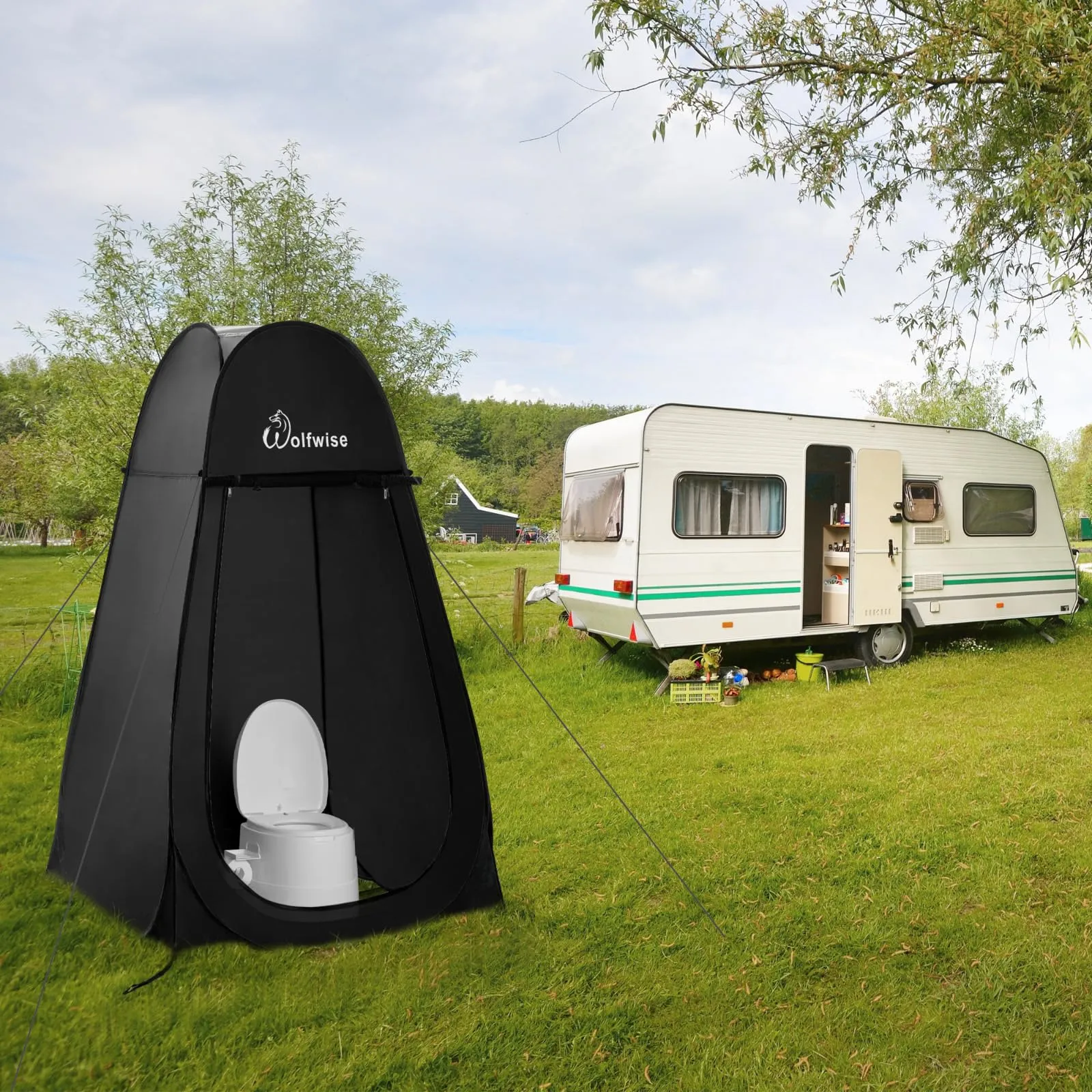 Wolfwise Tenda ad Apertura Istantanea Pop-Up, per Campeggio Spiaggia Bagno Spogliatoio Doccia Riparo Privato, WC, Toilet, Larghezza 47" (120 cm), Altezza 83" (210 cm), Nero - immagine 2