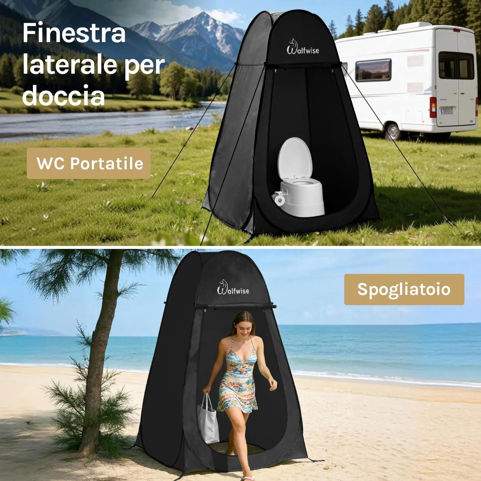Wolfwise Tenda ad Apertura Istantanea Pop-Up, per Campeggio Spiaggia Bagno Spogliatoio Doccia Riparo Privato, WC, Toilet, Larghezza 47" (120 cm), Altezza 83" (210 cm), Nero - immagine 6