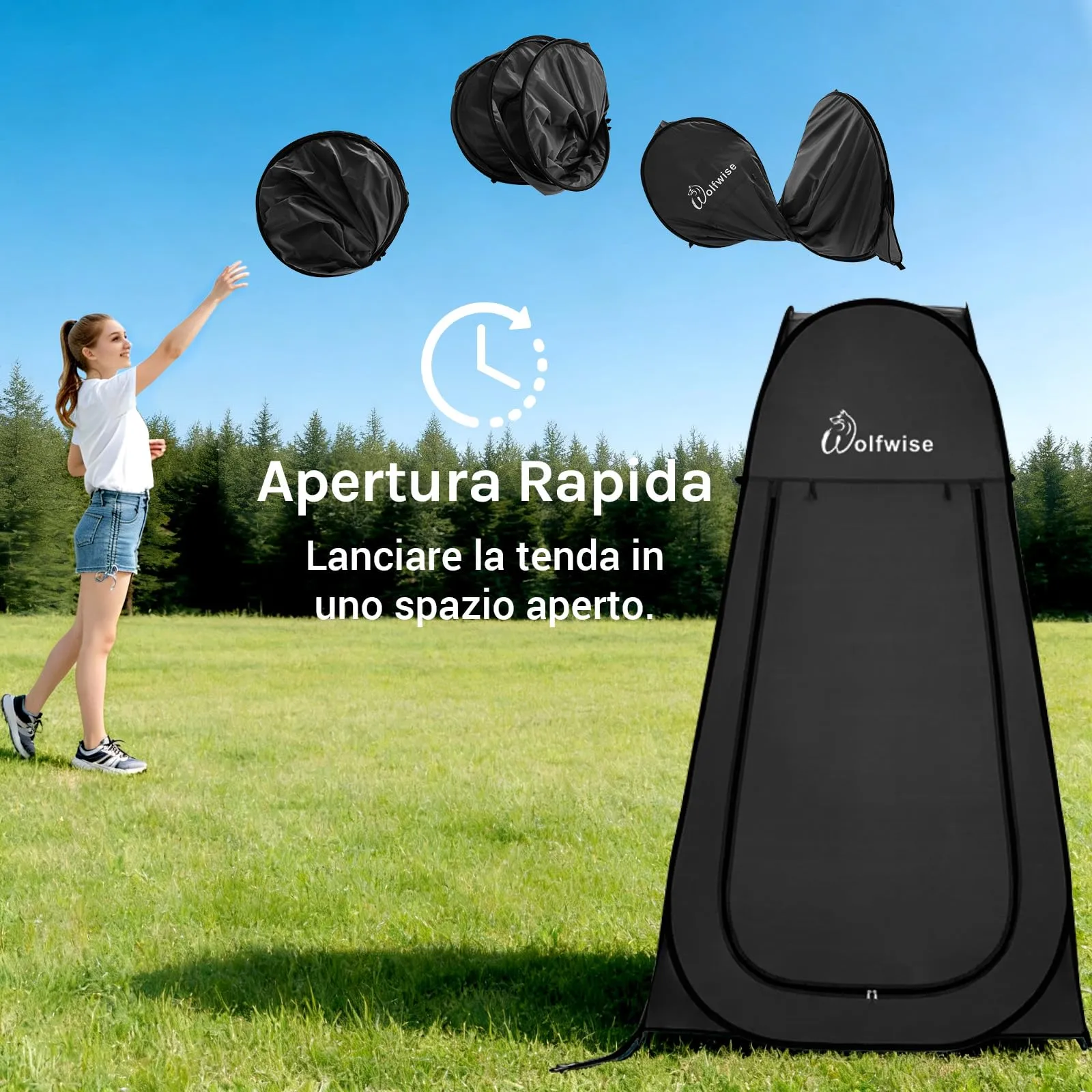 Wolfwise Tenda ad Apertura Istantanea Pop-Up, per Campeggio Spiaggia Bagno Spogliatoio Doccia Riparo Privato, WC, Toilet, Larghezza 47" (120 cm), Altezza 83" (210 cm), Nero - immagine 9