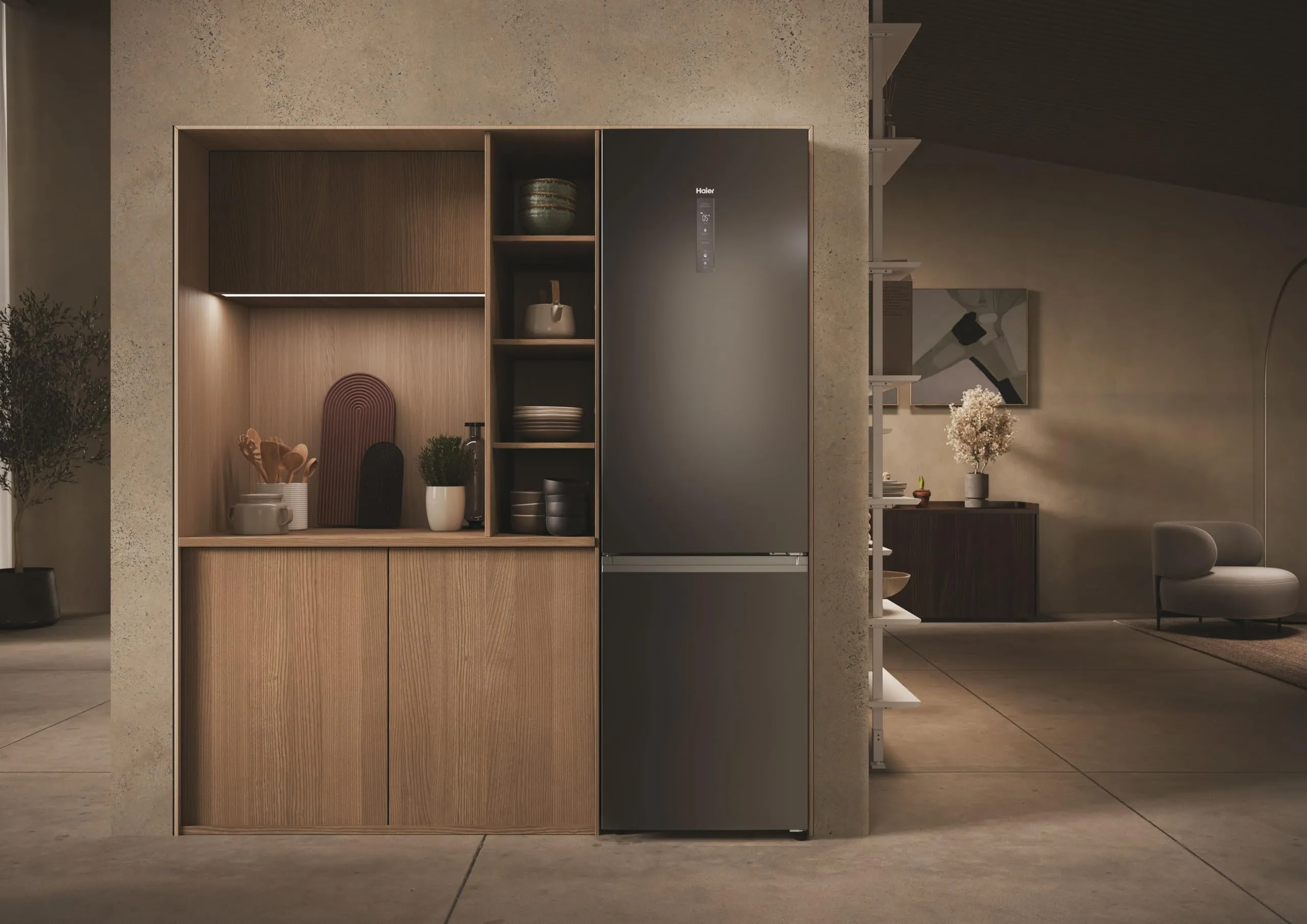 Haier 2D 60 Serie 3 PRO Frigorifero Combinato 406L (289L Frigo + 117L Freezer), Total No Frost, Wi-Fi hOn App, Air Surround, My Zone Pro, Classe D, Dark Inox, 205x59,5x66,7 cm (AxLxP), HDPW3620DNPD - immagine 3