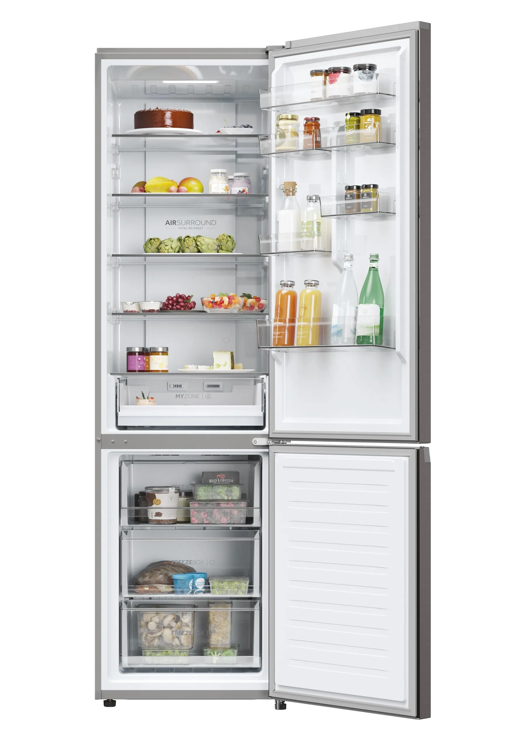Haier 2D 60 Serie 3 PRO Frigorifero Combinato 406L (289L Frigo + 117L Freezer), Total No Frost, Wi-Fi hOn App, Air Surround, My Zone Pro, Classe D, Dark Inox, 205x59,5x66,7 cm (AxLxP), HDPW3620DNPD - immagine 5