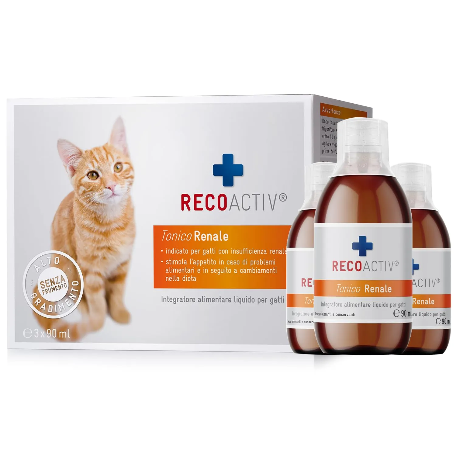 RECOACTIV Tonico Renale per gatti, 3 x 90 ml, integratore alimentare per supportare la convalescenza in caso di primi sintomi di compromissione della funzionalità renale nei gatti o come profilassi. - immagine 1