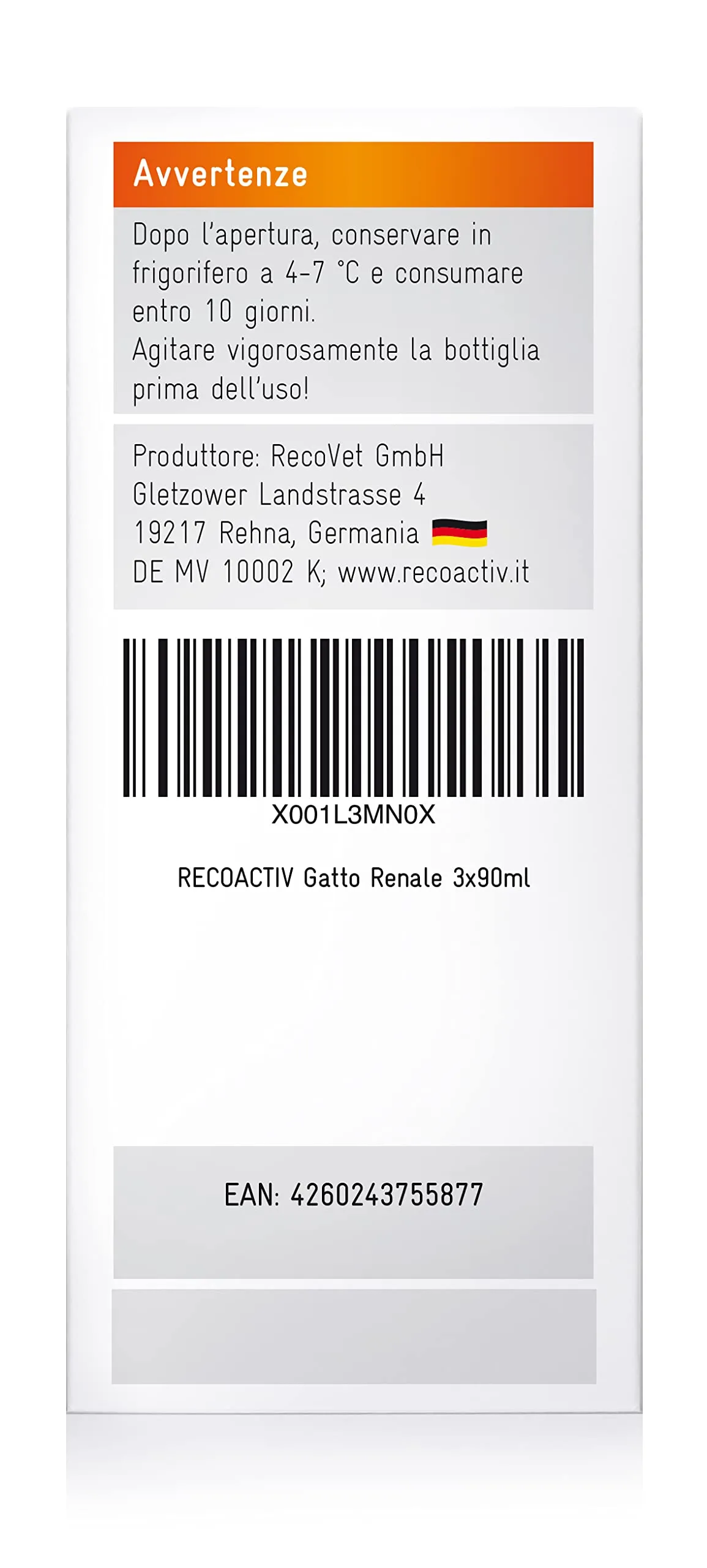 RECOACTIV Tonico Renale per gatti, 3 x 90 ml, integratore alimentare per supportare la convalescenza in caso di primi sintomi di compromissione della funzionalità renale nei gatti o come profilassi. - immagine 4