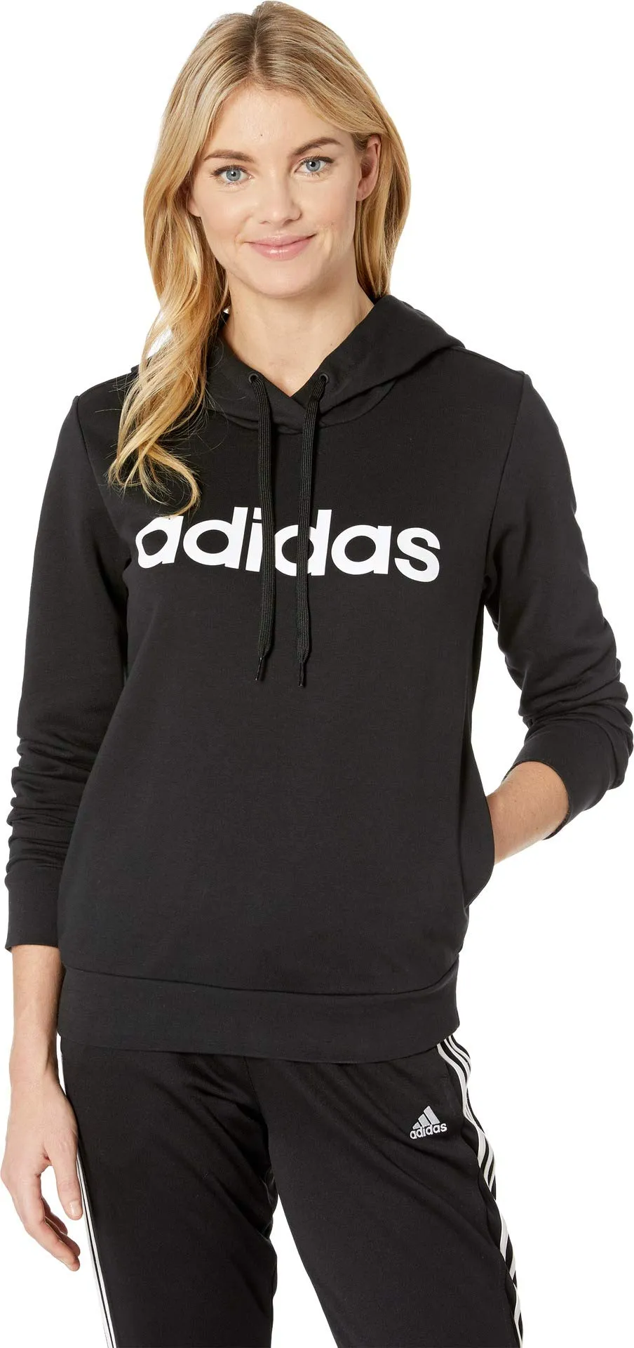 adidas Essentials - Felpa con Cappuccio da Donna, Nero/Bianco, S - immagine 2