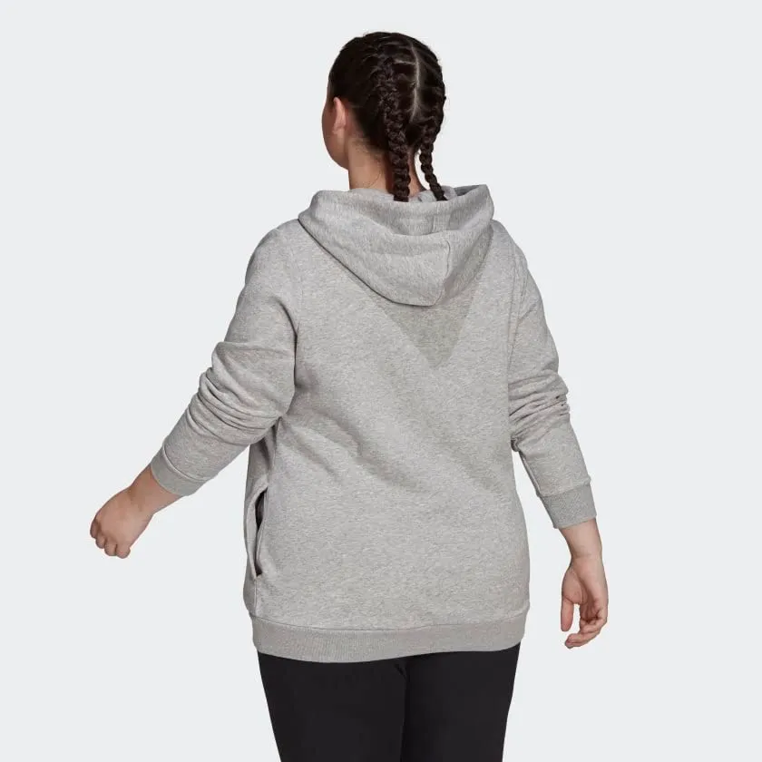 Adidas Felpa con Cappuccio da Donna W Lin Ft FZ HD (Confezione da 1), Grigio Medio mélange/Bianco, 3X - immagine 3
