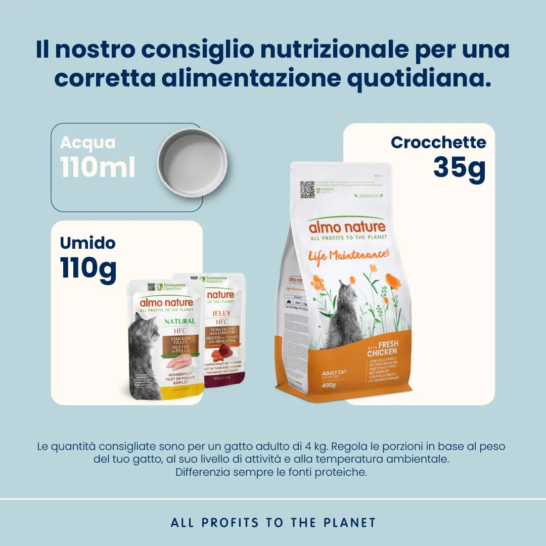 Almo Nature Life Maintenance - Crocchette per Gatti Adulti con Pollo Fresco come 1° Ingrediente - Sacco da 400g - immagine 3