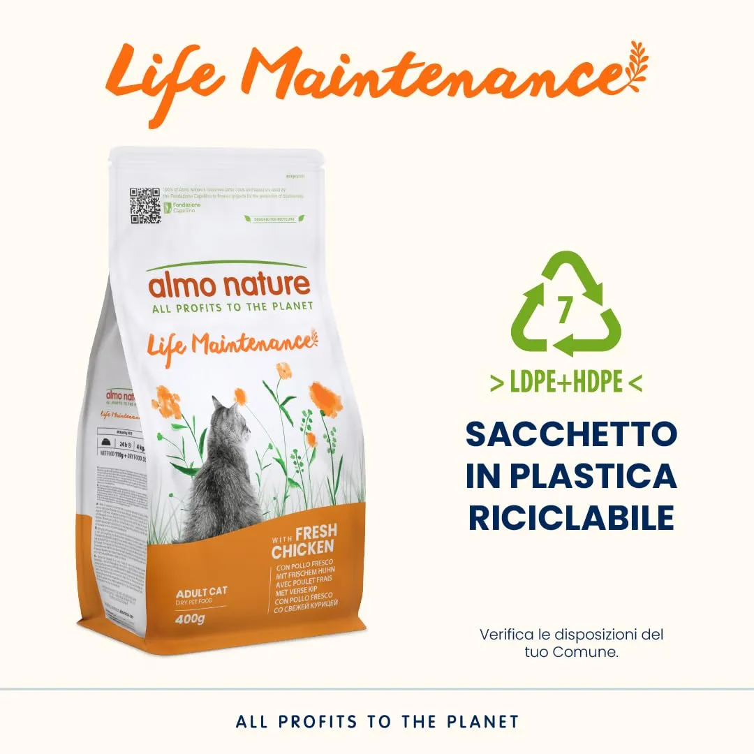 Almo Nature Life Maintenance - Crocchette per Gatti Adulti con Pollo Fresco come 1° Ingrediente - Sacco da 400g - immagine 4