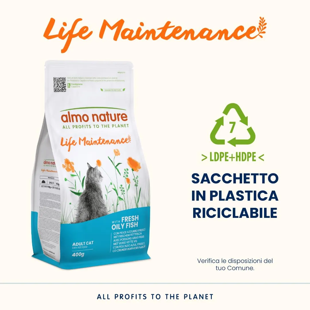 almo nature Life Maintenance - Crocchette per Gatti di Tutte Le età con Pesce Azzurro Fresco Come 1° Ingrediente - Sacco da 400g - immagine 4