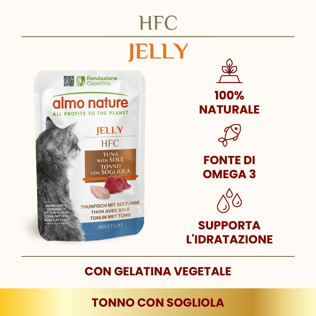 Almo Nature HFC Jelly - Alimento Umido per Gatti Adulti - Tonno con Sogliola - Human-Grade, Gluten-Free - 55g (Confezione da 24) - immagine 2