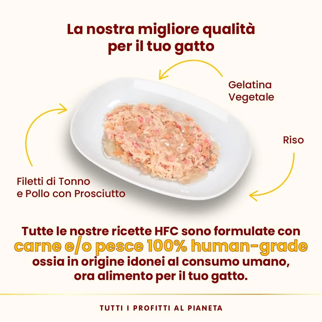 Almo Nature HFC Jelly - Alimento Umido per Gatti Adulti - Filetti di Tonno e Pollo con Prosciutto - Human-Grade, Gluten-Free - 55g (Confezione da 24) - immagine 3