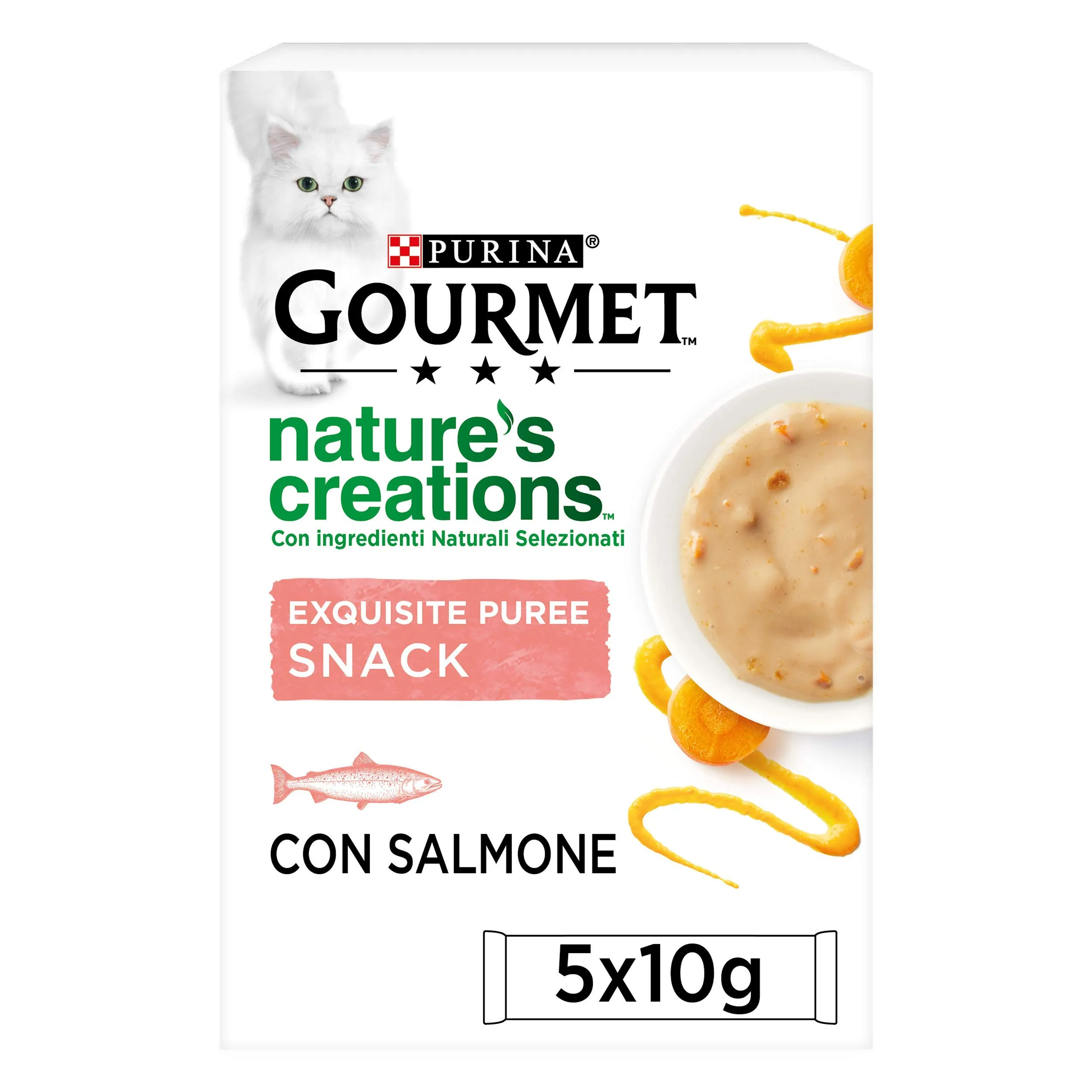 GOURMET Nature's Creations Snack per Gatti Adulti con Salmone e Carota 55 Buste da 10g - immagine 1