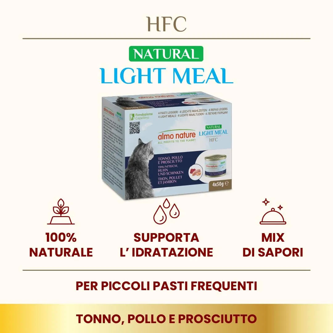 Almo Nature HFC Natural Light Meal - Alimento Umido per Gatti - Tonno, Pollo e Prosciutto - Human-Grade, Gluten-Free - 50g (Confezione da 4) - immagine 2