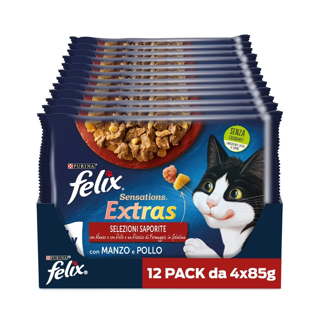 FELIX Sensations Extras, Cibo Umido per Gatti, 48 Buste da 85g - immagine 1