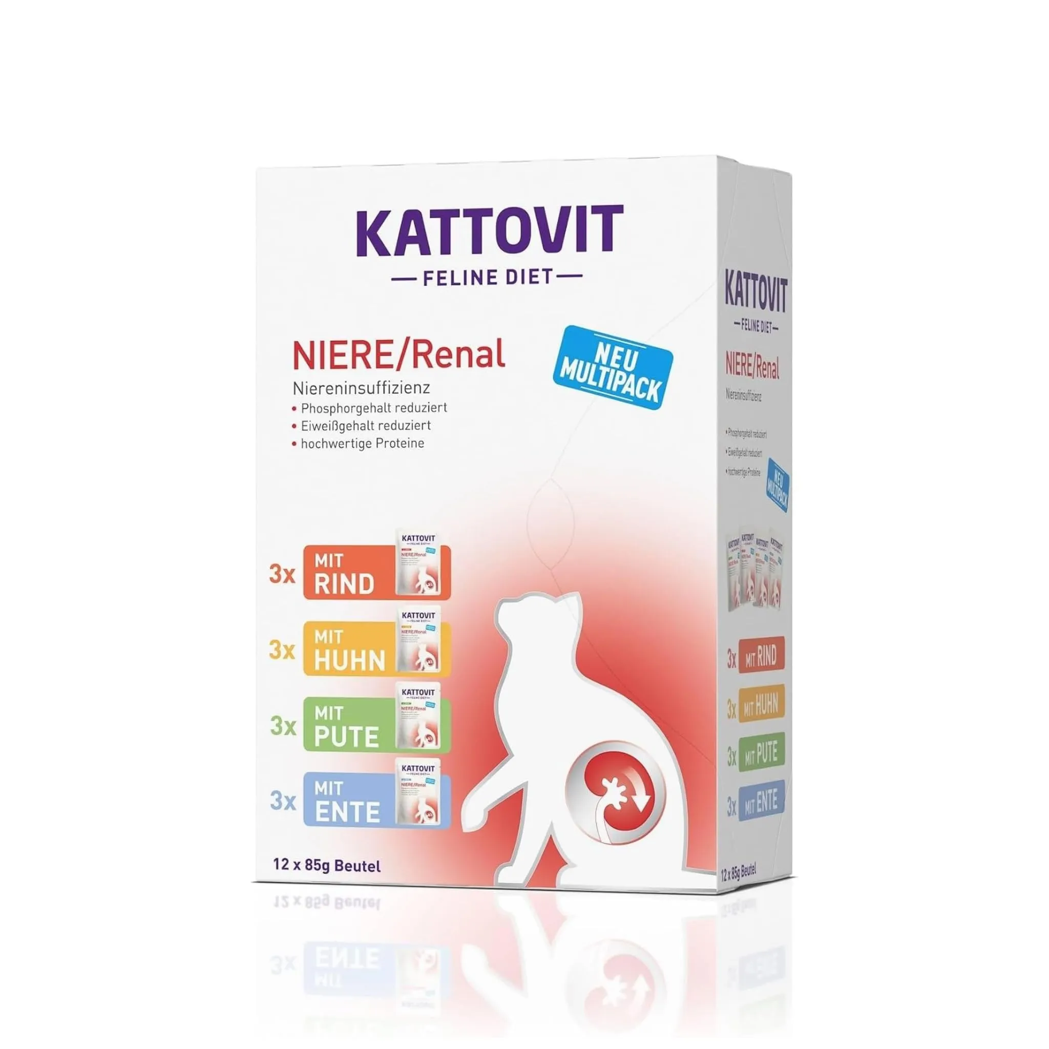 Kattovit Kidney/Renal Multipack | 12 x 85 g | Alimento dietetico completo per gatti con 4 gusti diversi in busta fresca | Per sostenere la funzione renale - immagine 1