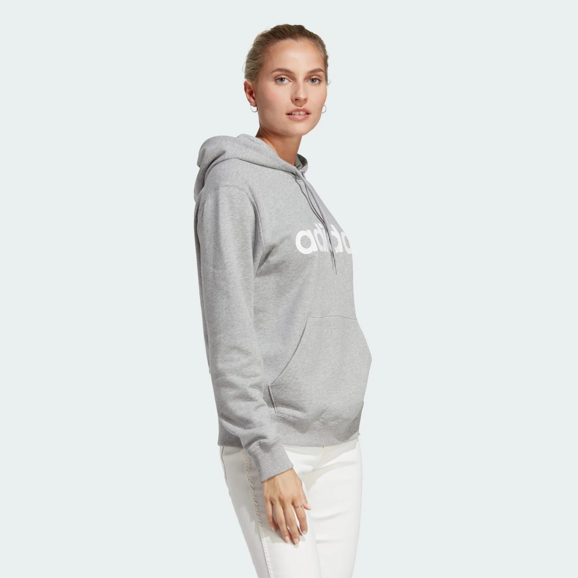 adidas Donna Essentials Linear Hoodie, Medium Grey Heather / White, L - immagine 2
