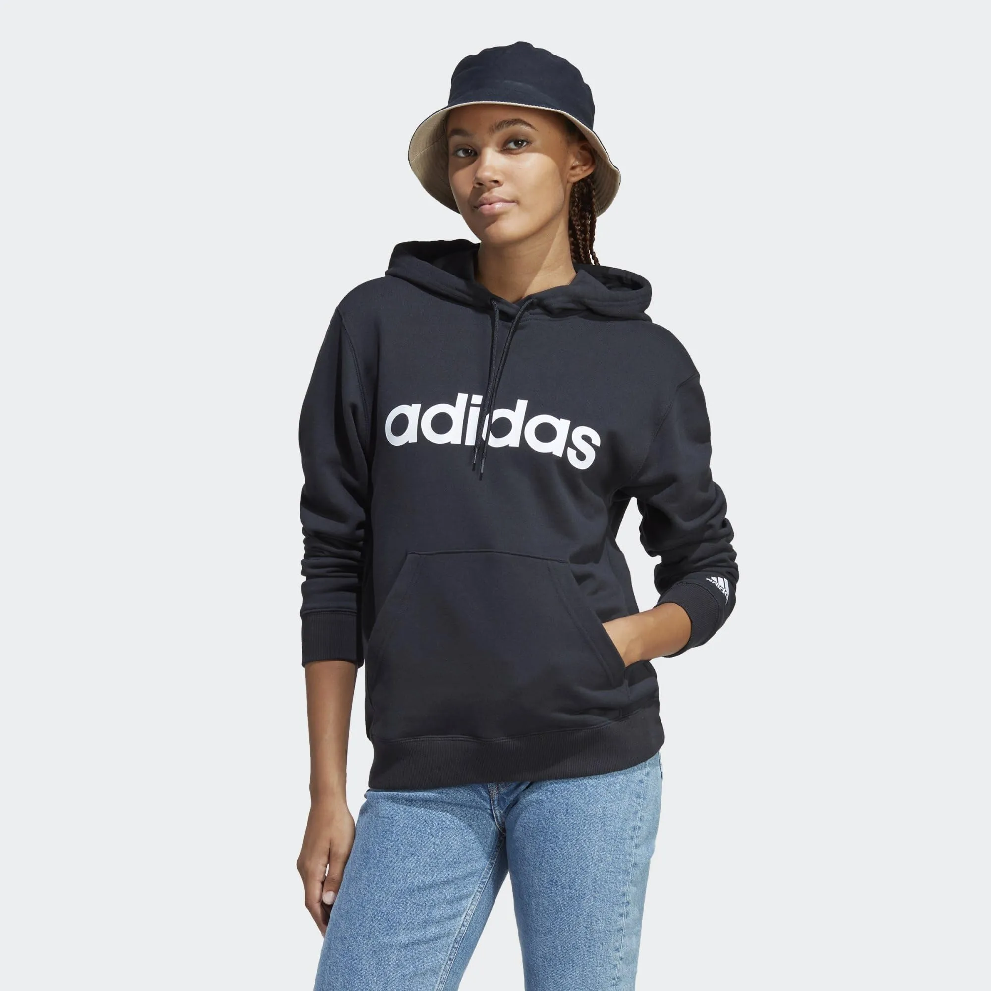 adidas Donna Essentials Linear Hoodie, Black / White, S - immagine 2