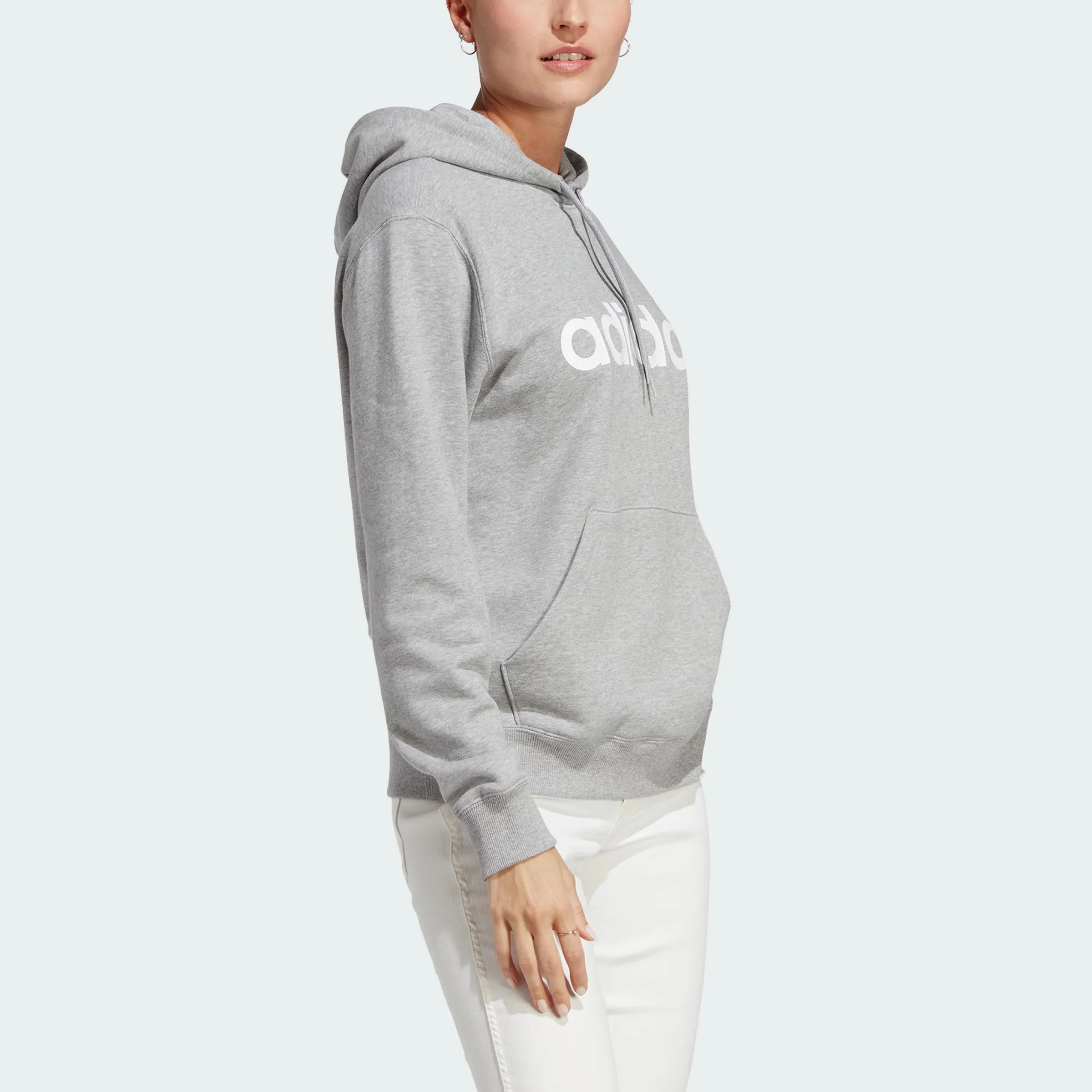 adidas Donna Essentials Linear Hoodie, Medium Grey Heather / White, XS - immagine 5