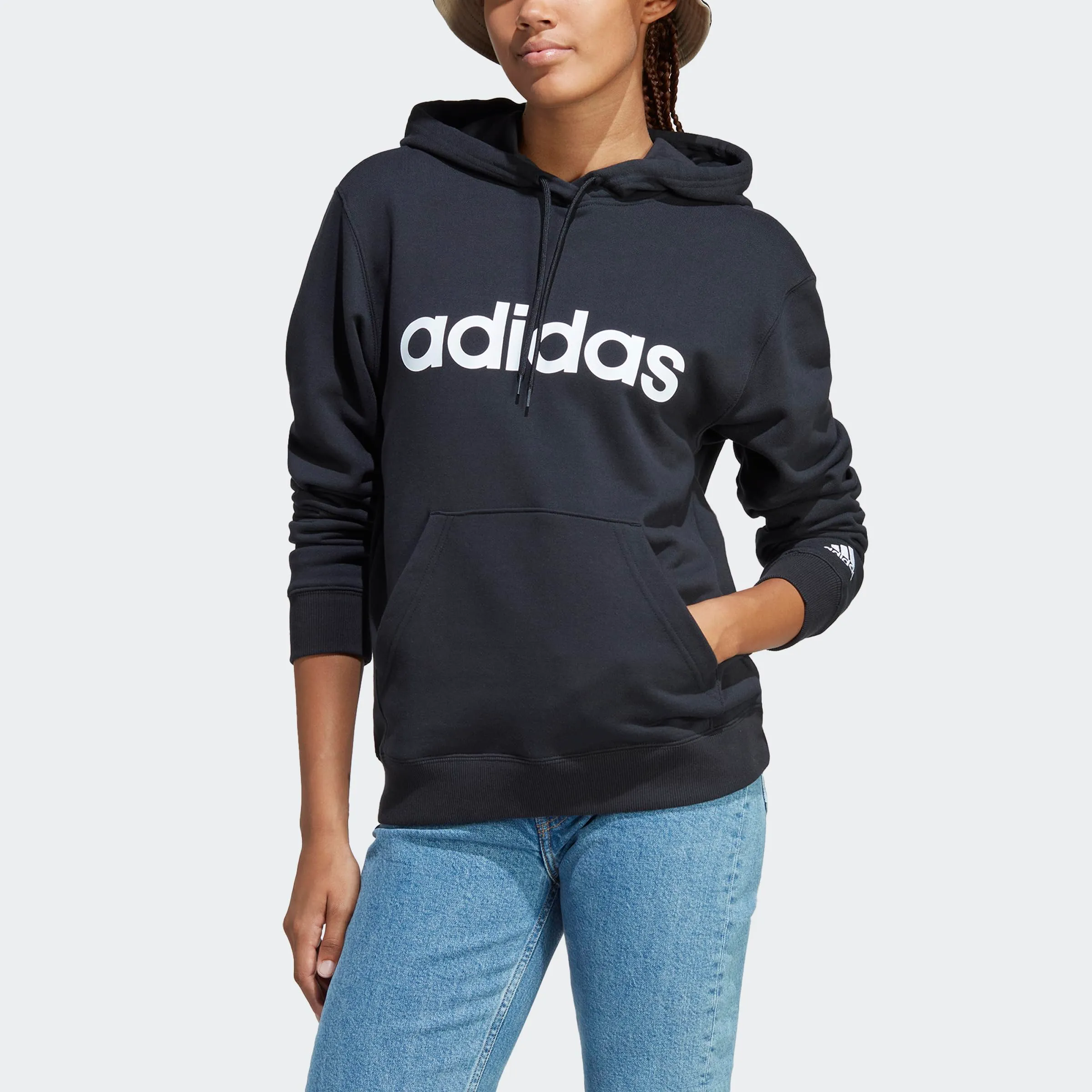 adidas Donna Essentials Linear Hoodie, Black / White, L - immagine 3