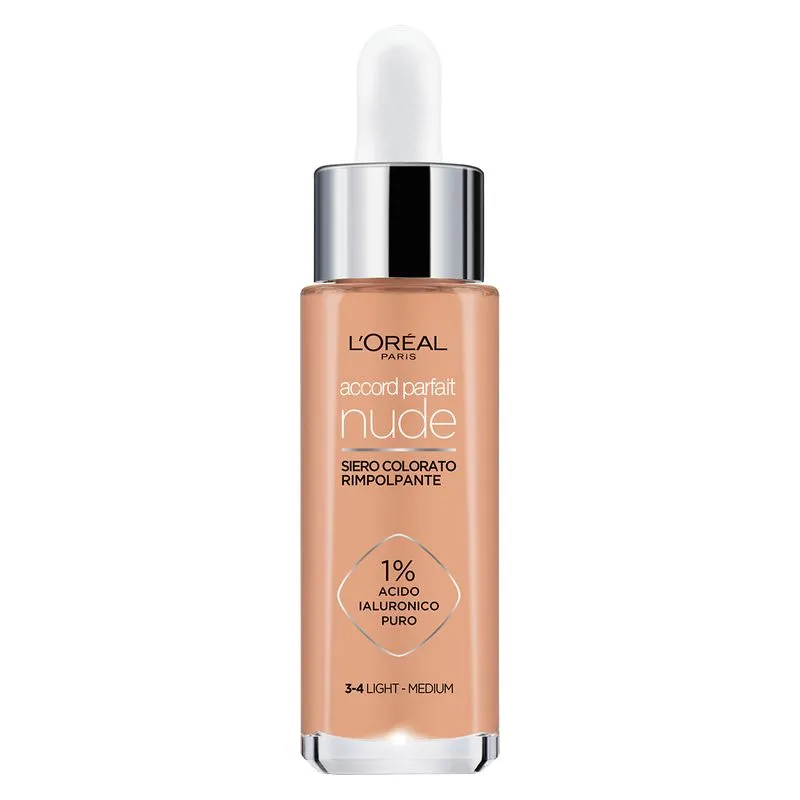 L'Oreal Accord Parfait Nude - Siero Colorato Rimpolpante 3-4 Light Medium - immagine 1