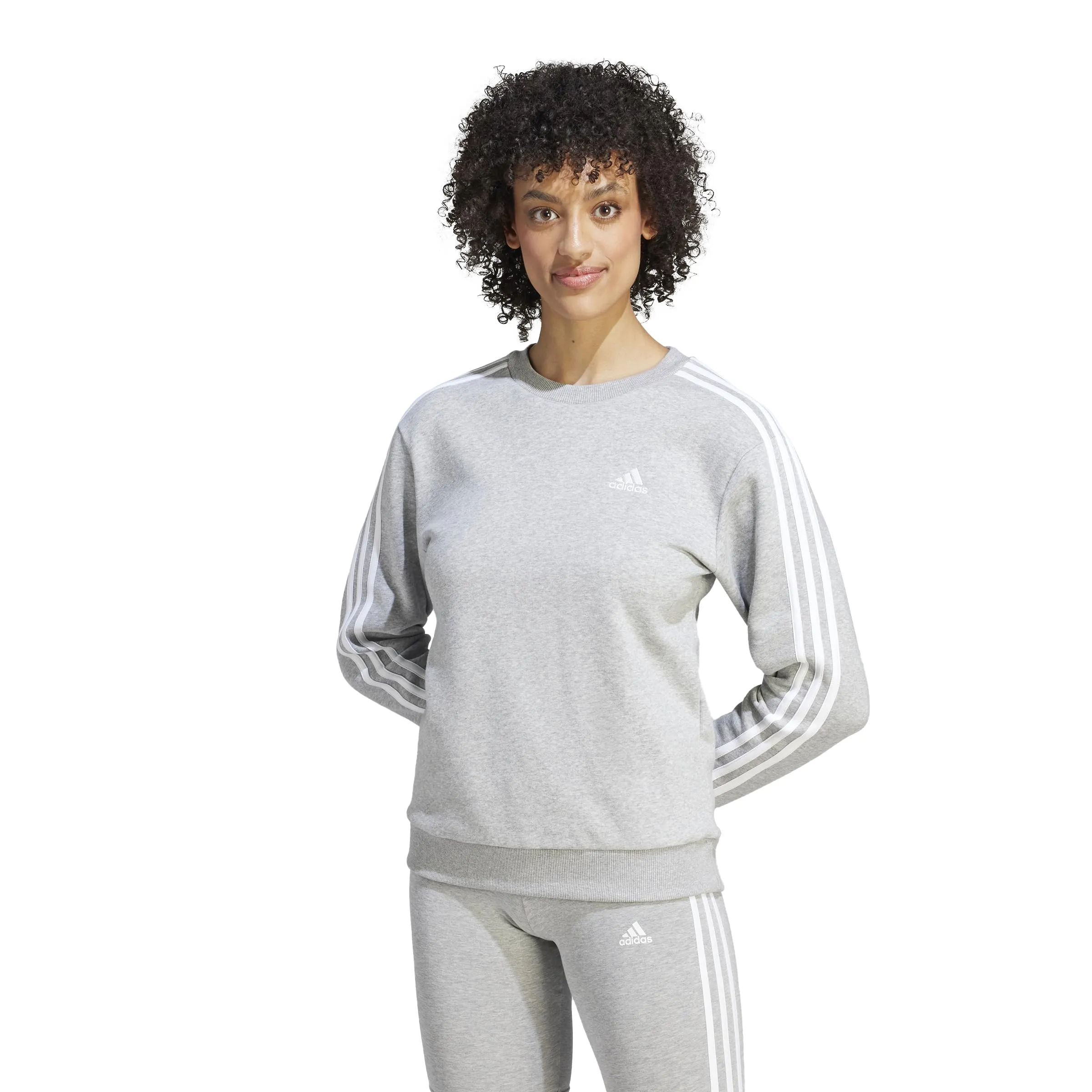 Adidas Donna Essentials 3-Stripes Fleece Sweatshirt, Medium Grey Heather/White, L - immagine 1