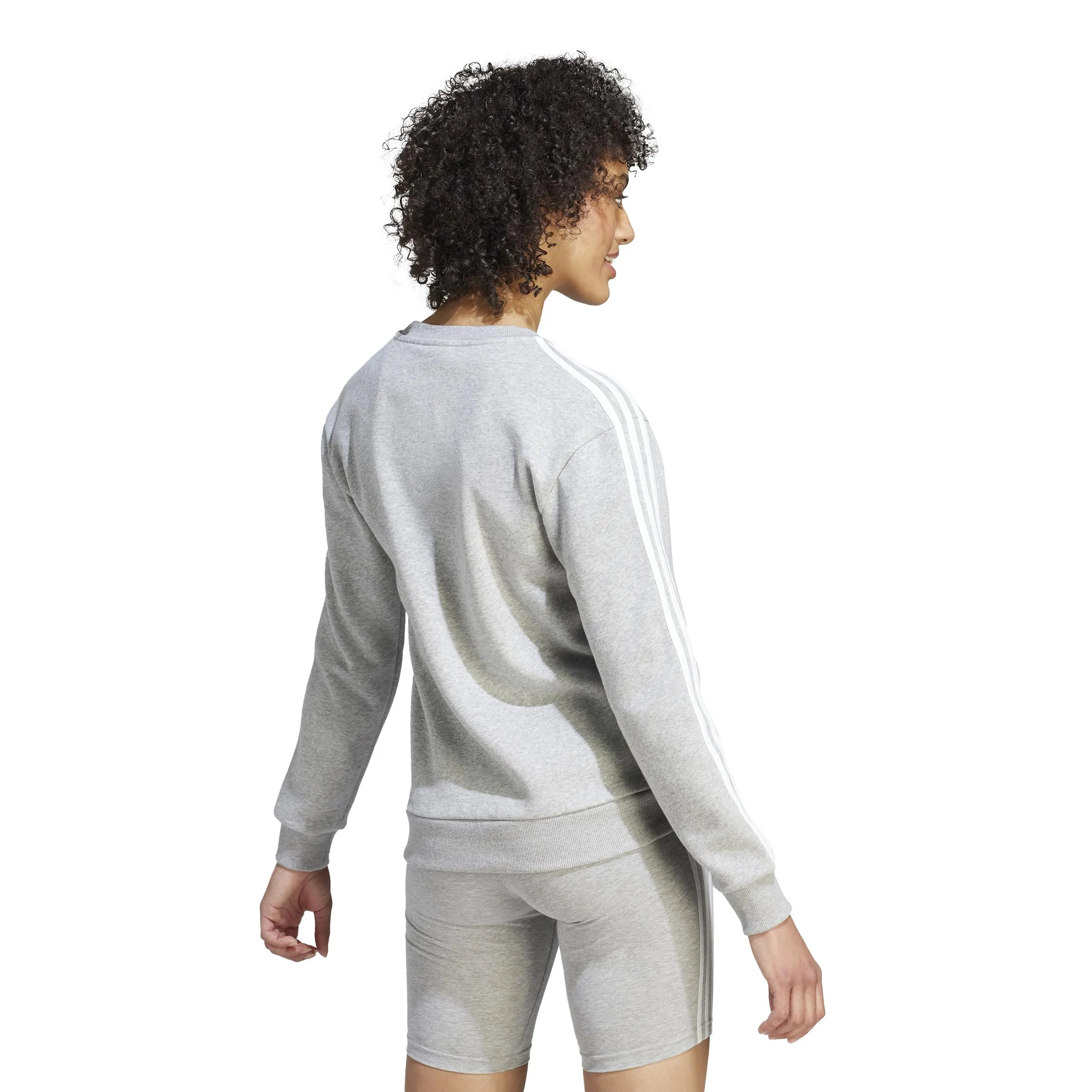 Adidas Donna Essentials 3-Stripes Fleece Sweatshirt, Medium Grey Heather/White, L - immagine 2