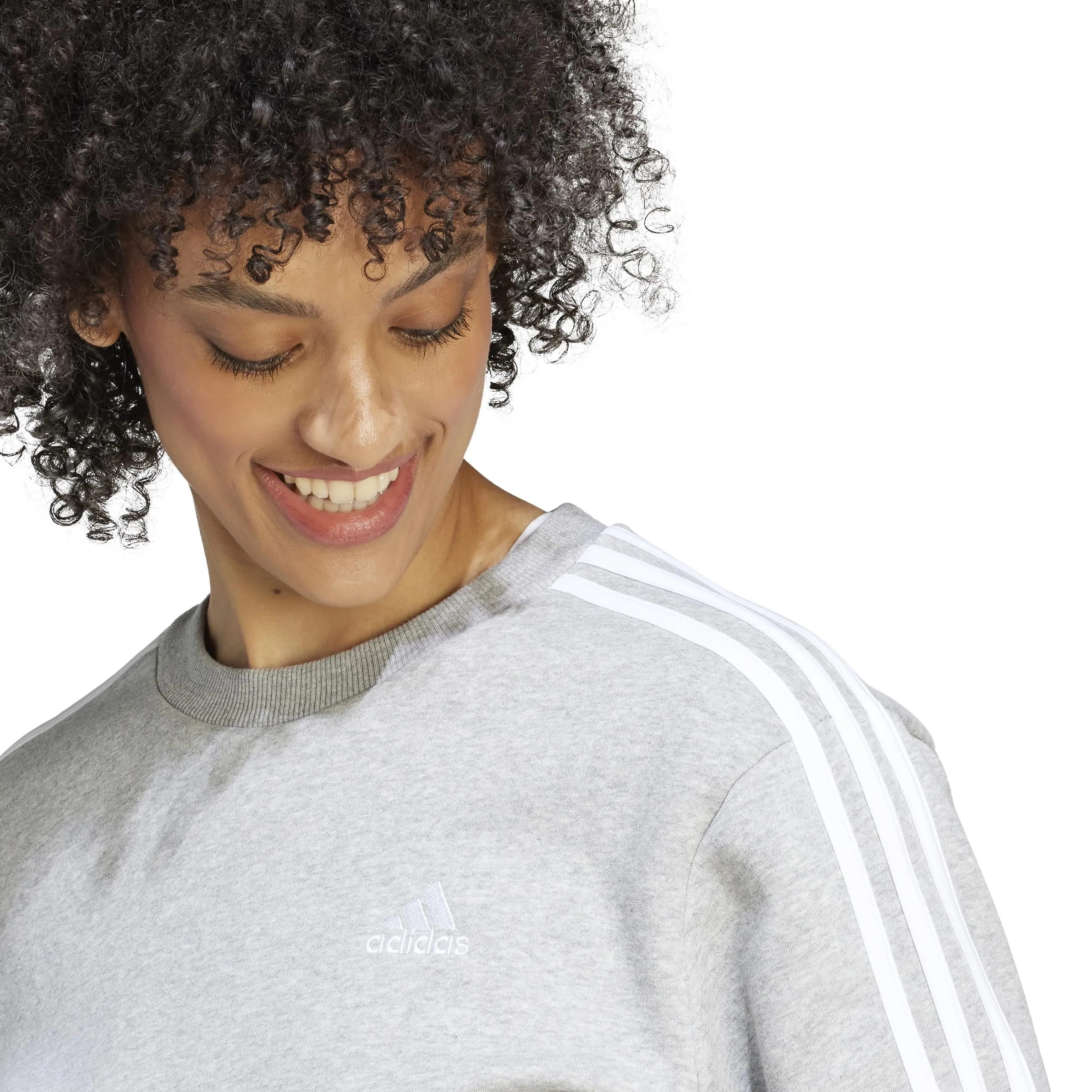 Adidas Donna Essentials 3-Stripes Fleece Sweatshirt, Medium Grey Heather/White, L - immagine 3
