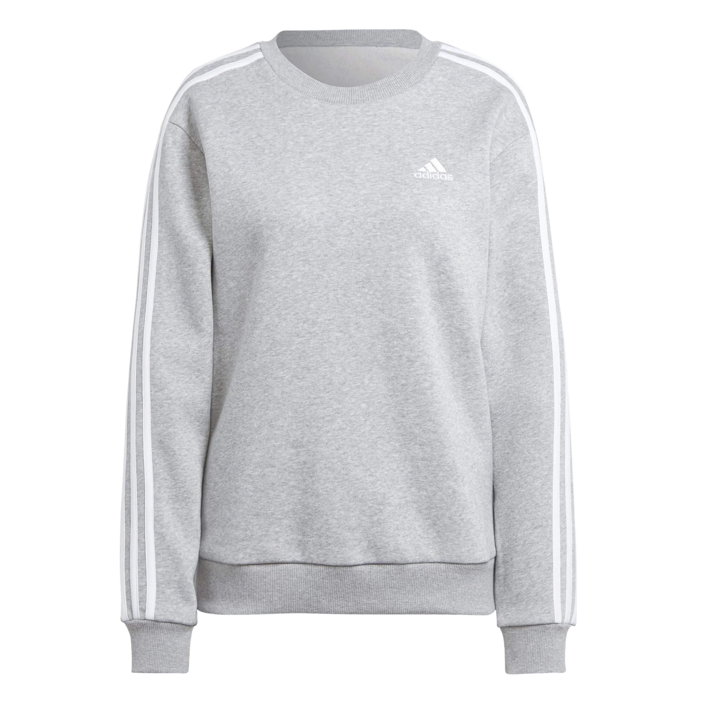 Adidas Donna Essentials 3-Stripes Fleece Sweatshirt, Medium Grey Heather/White, L - immagine 4
