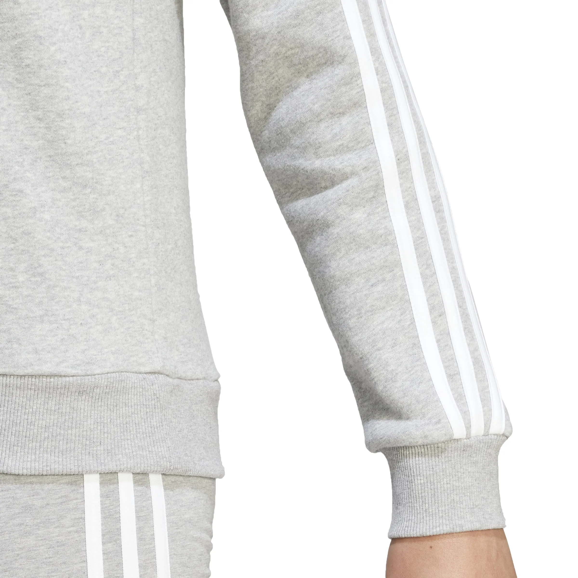 Adidas Donna Essentials 3-Stripes Fleece Sweatshirt, Medium Grey Heather/White, L - immagine 6