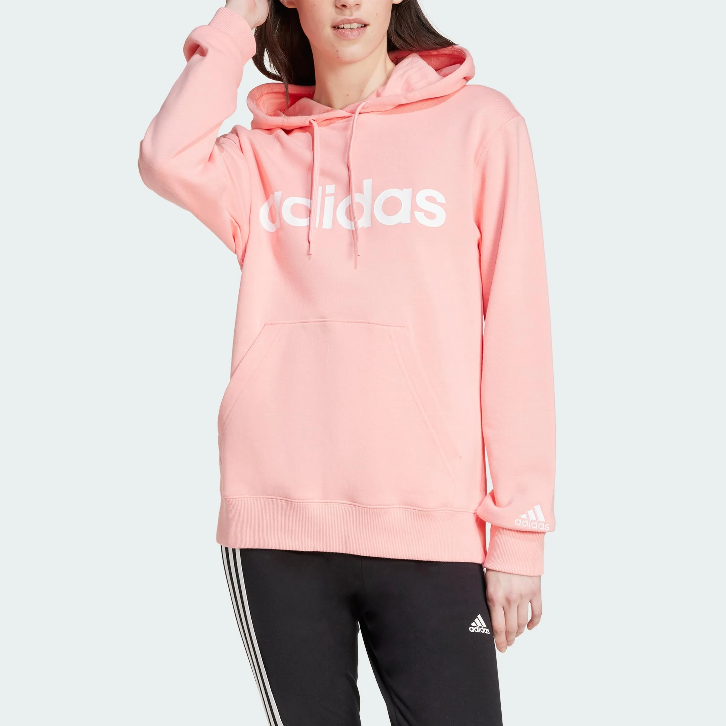 Adidas Donna Essentials Linear Hoodie, Semi Pink Spark, XS - immagine 5