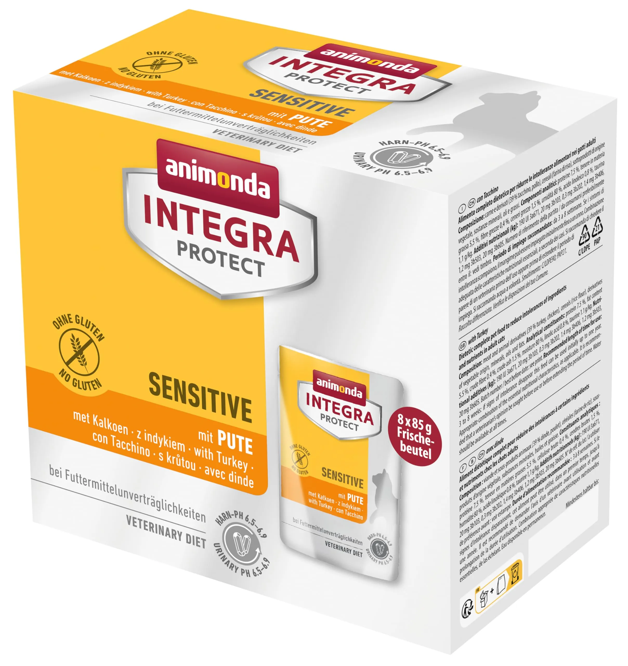 animonda Integra Protect Gatto Sensitive, cibo per gatti, cibo umido per allergie ai mangimi, con tacchino, 8 x 85 g - immagine 1