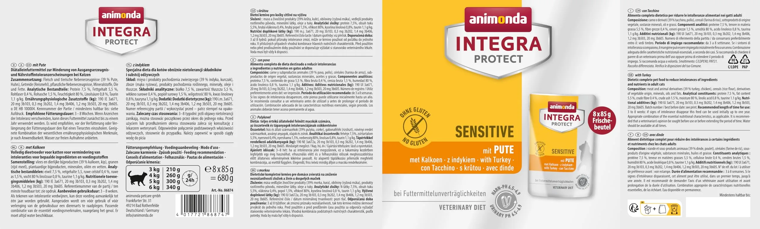 animonda Integra Protect Gatto Sensitive, cibo per gatti, cibo umido per allergie ai mangimi, con tacchino, 8 x 85 g - immagine 2