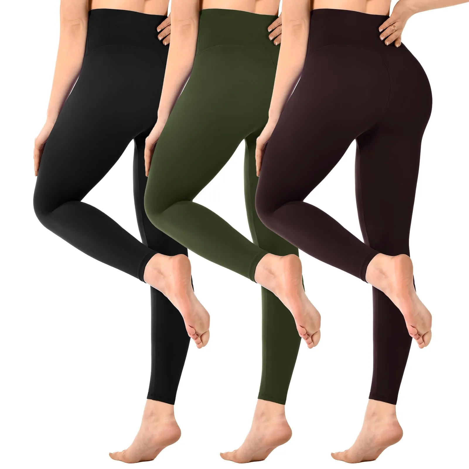SINOPHANT Set di 3 leggings da donna, a vita alta, opachi, per palestra, yoga, sport, colore: nero, S-M - immagine 1