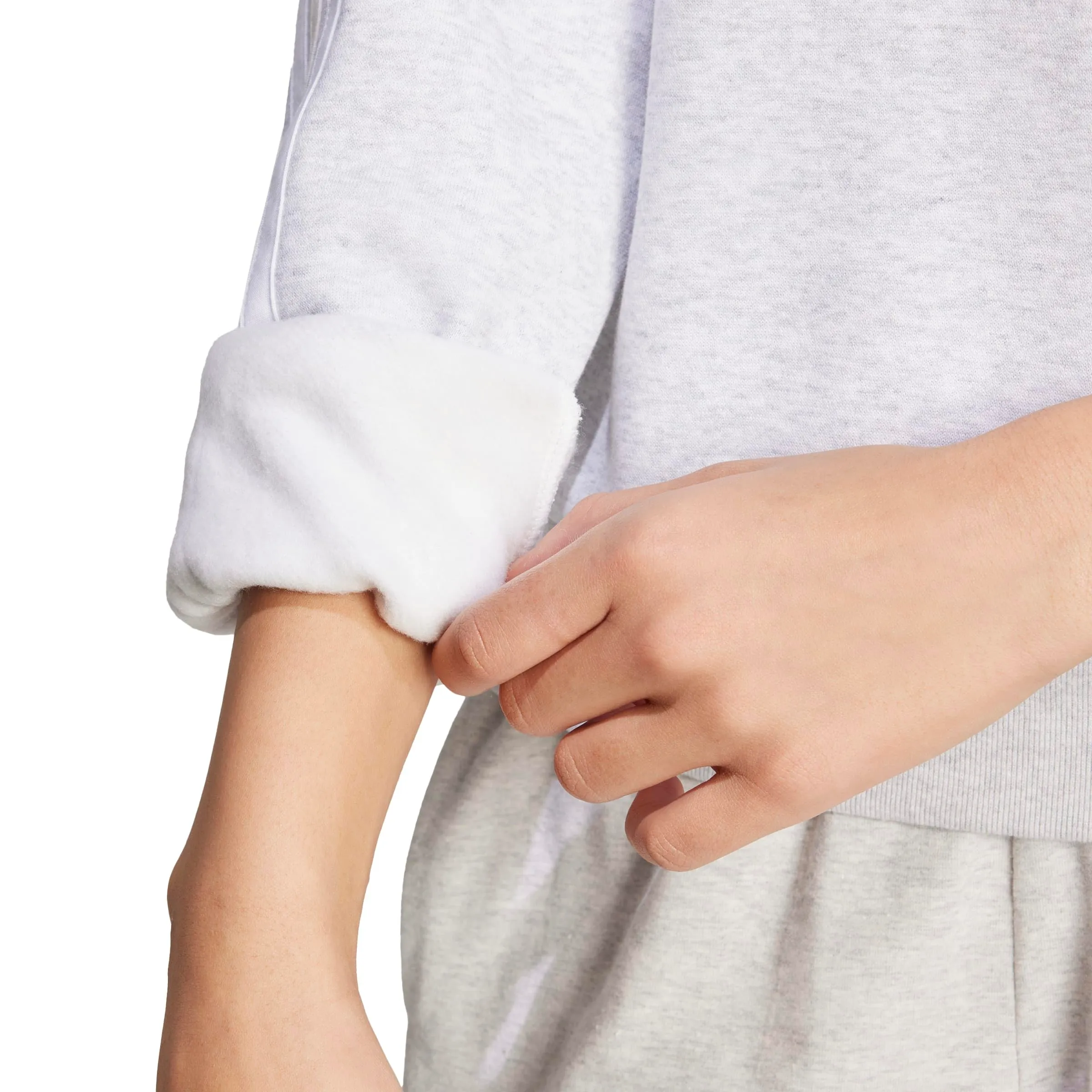 adidas Donna Essentials 3-Stripes Fleece Sweatshirt, Light Grey Heather/White, M - immagine 5