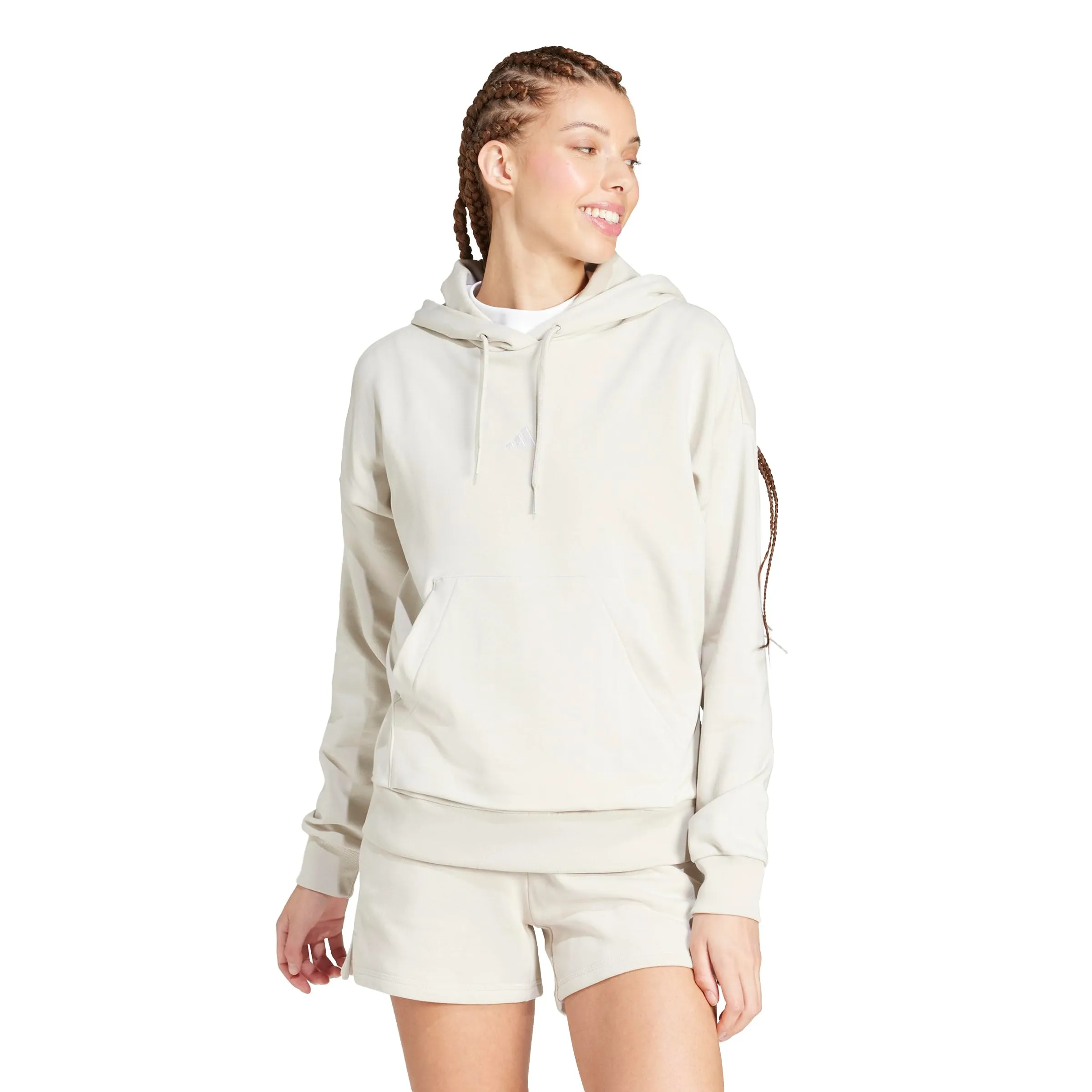 adidas Donna Essentials Small Logo French Terry Hoodie Sweatshirt, Wonder Alumina/White, M - immagine 2