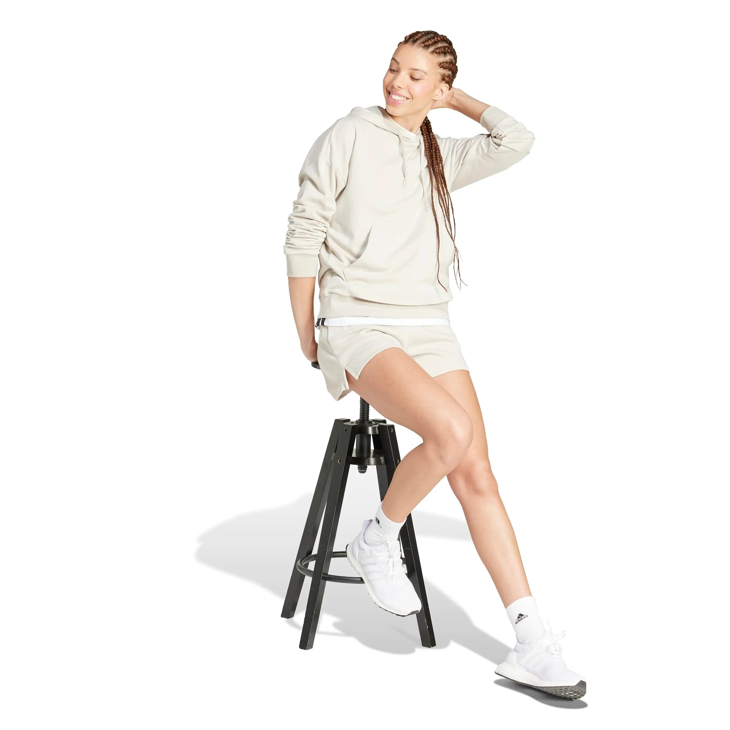 adidas Donna Essentials Small Logo French Terry Hoodie Sweatshirt, Wonder Alumina/White, M - immagine 5