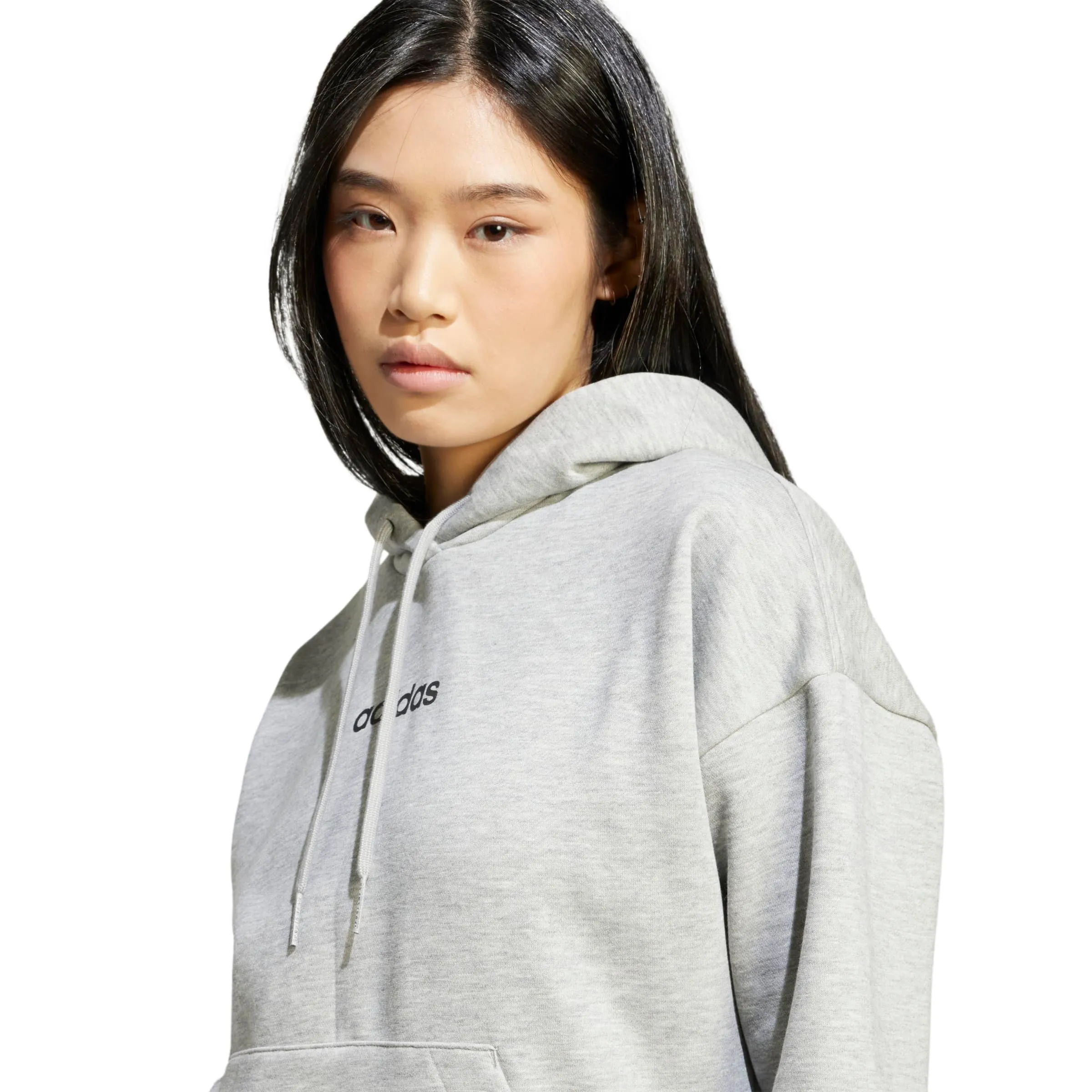 Adidas Femme Essentials Linear Fleece Hoodie, Medium Grey Heather/Black, XS - immagine 4