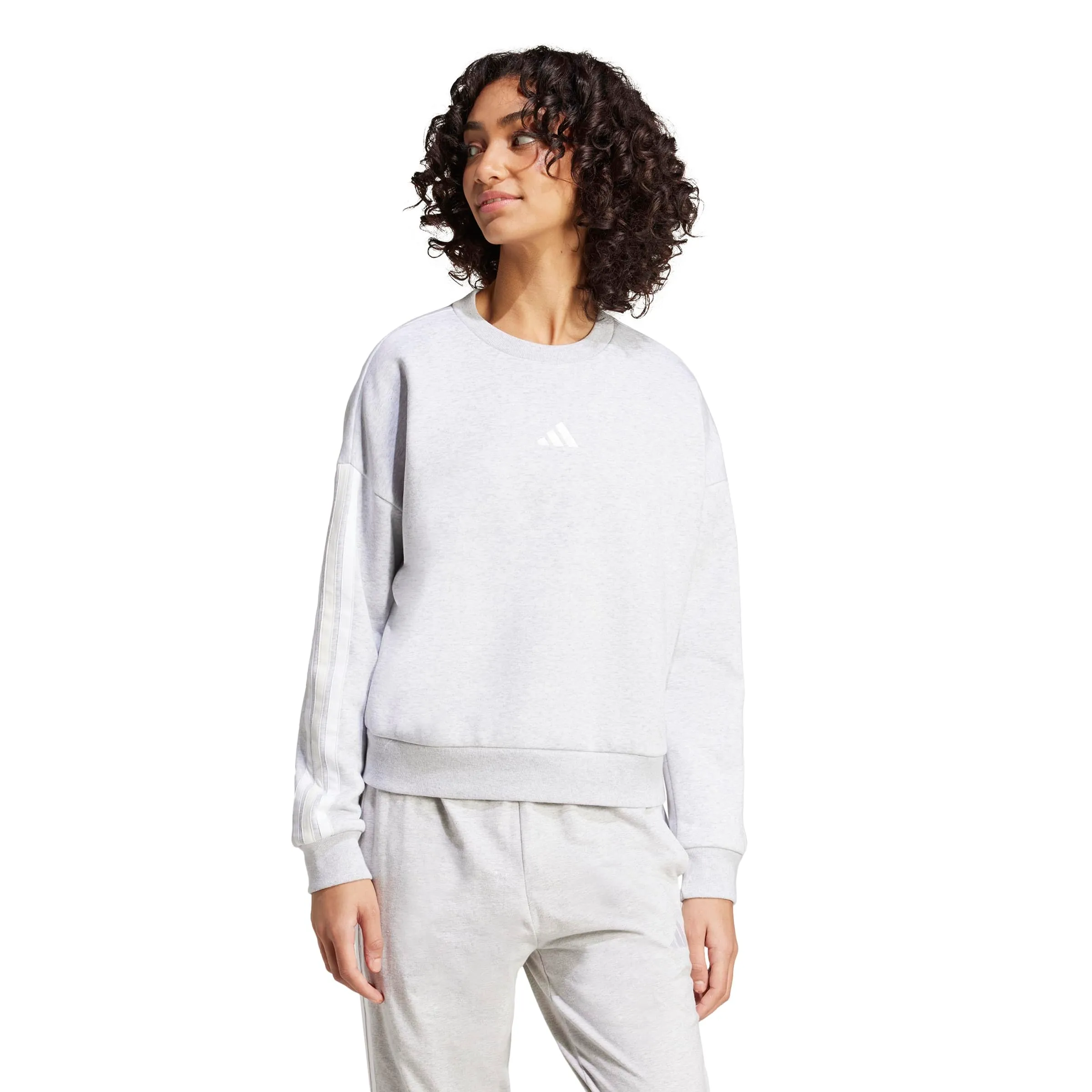 adidas Donna Essentials 3-Stripes Fleece Sweatshirt, Light Grey Heather/White, XS - immagine 4